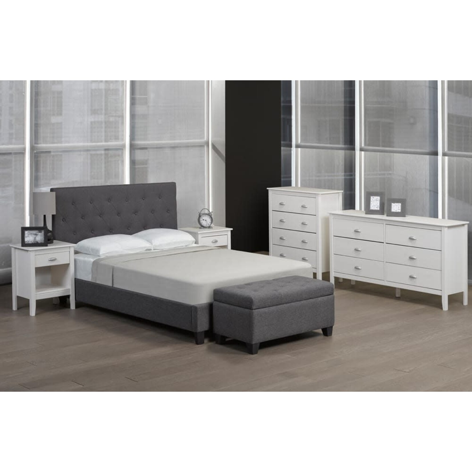 LIGHT GREY UPHOLSTERED BED FRAME