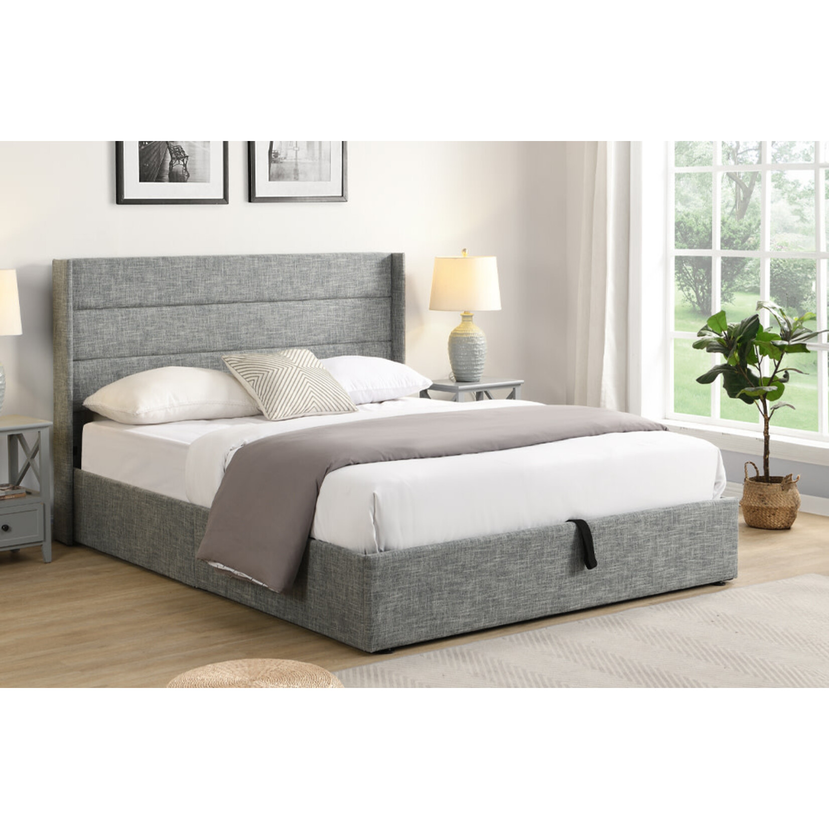 LIT AVEC RANGEMENT GRIS DOUBLE