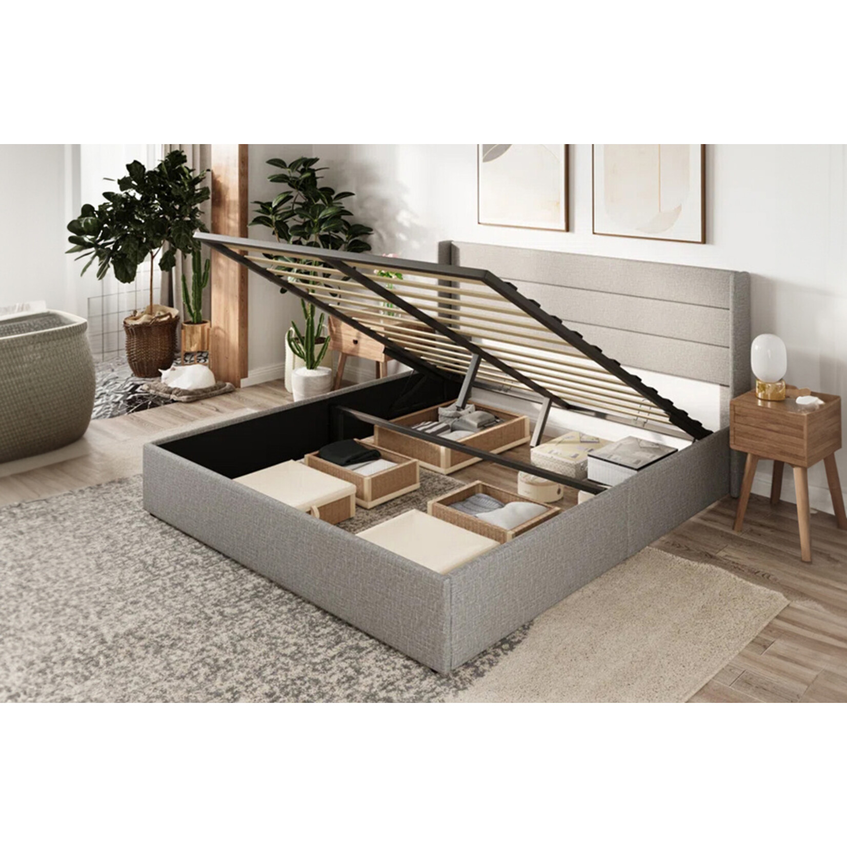 LIT AVEC RANGEMENT GRIS DOUBLE