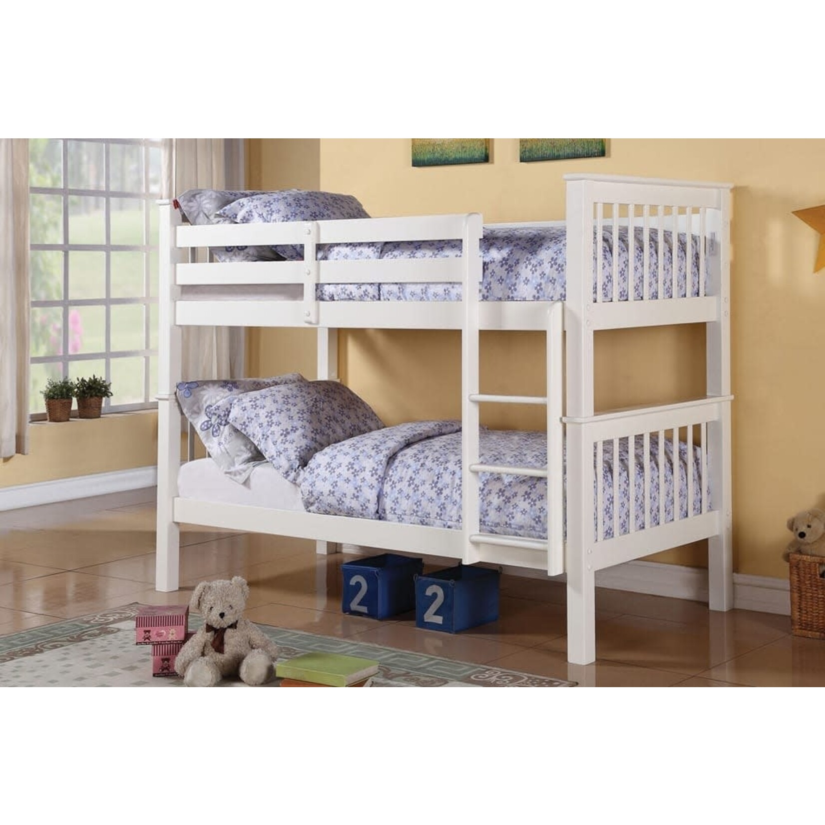 TWIN / TWIN WOOD BUNK BED, WHITE