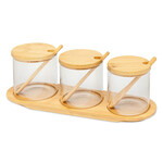 SET/3 Gass Jars W/Bamboo Lids Spoons & Tray