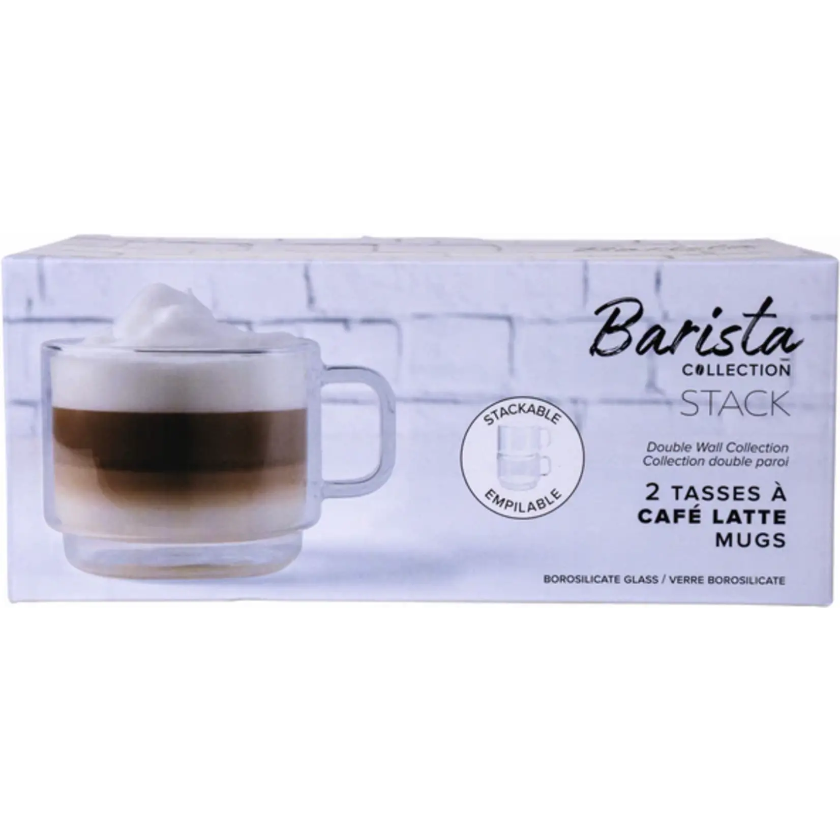 2 Tasses à café latte à double paroi empilables Barista 500 ml
