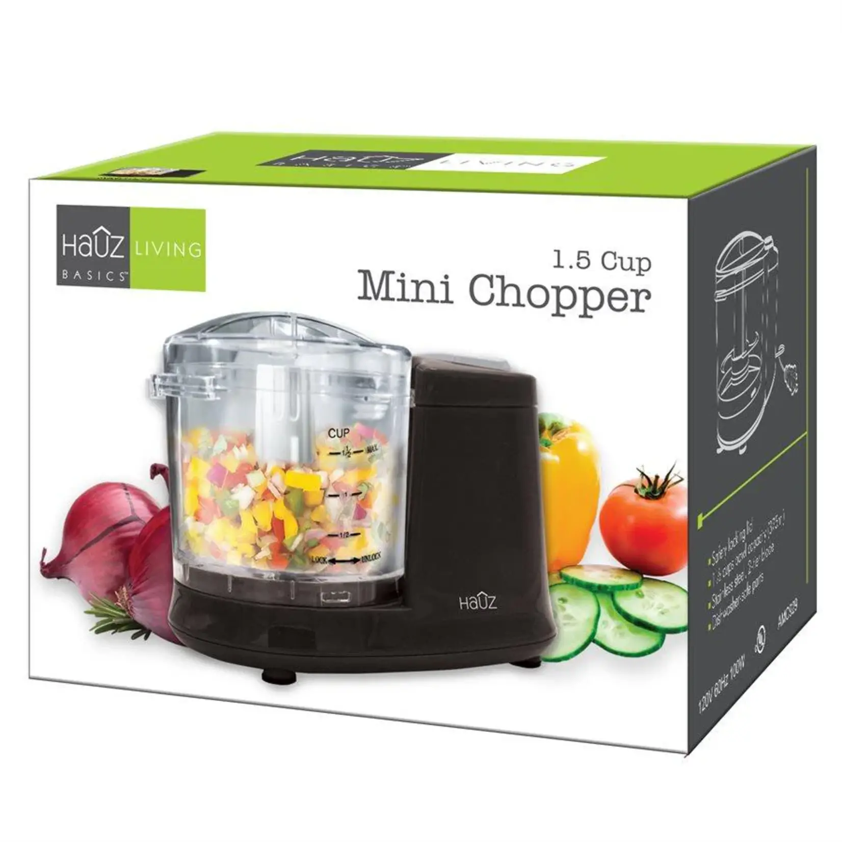 HAUZ One Touch Mini Chopper 1.5Cups, Black