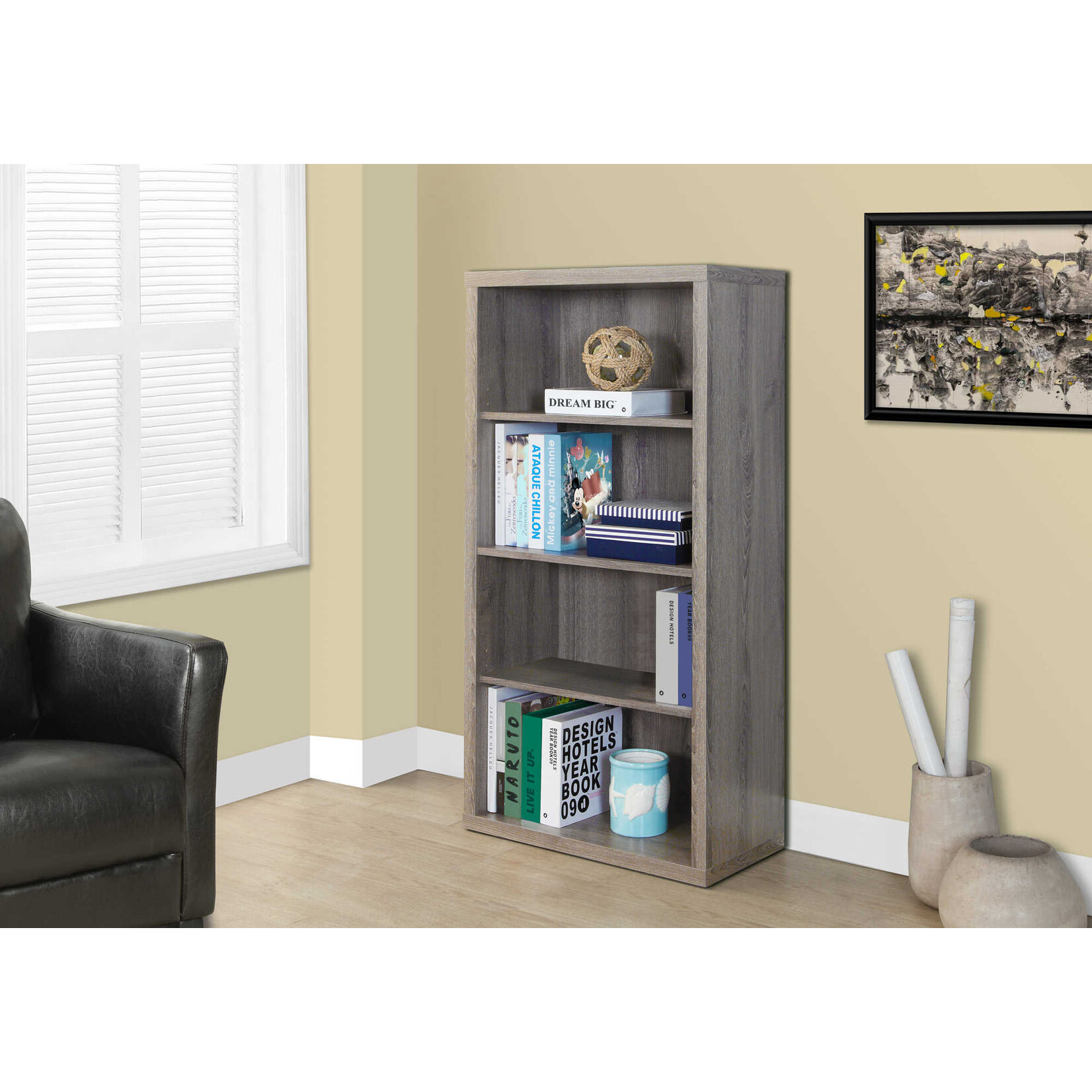 ETAGERE - 48"H / BOIS TAUPE AVEC TABLETTE AJUSTABLE