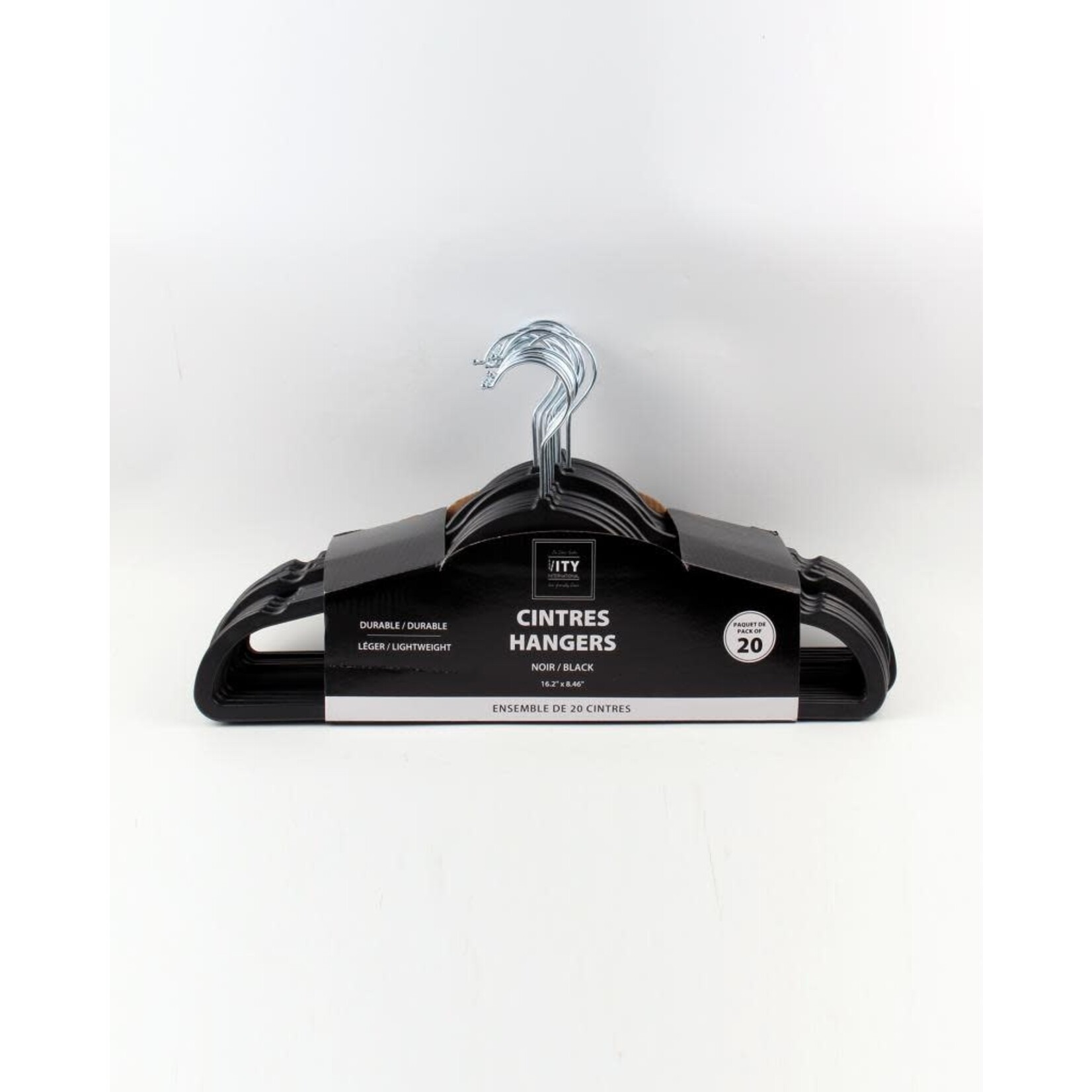 ITY INTERNATIONAL 20PK Plastic Hangers, Black