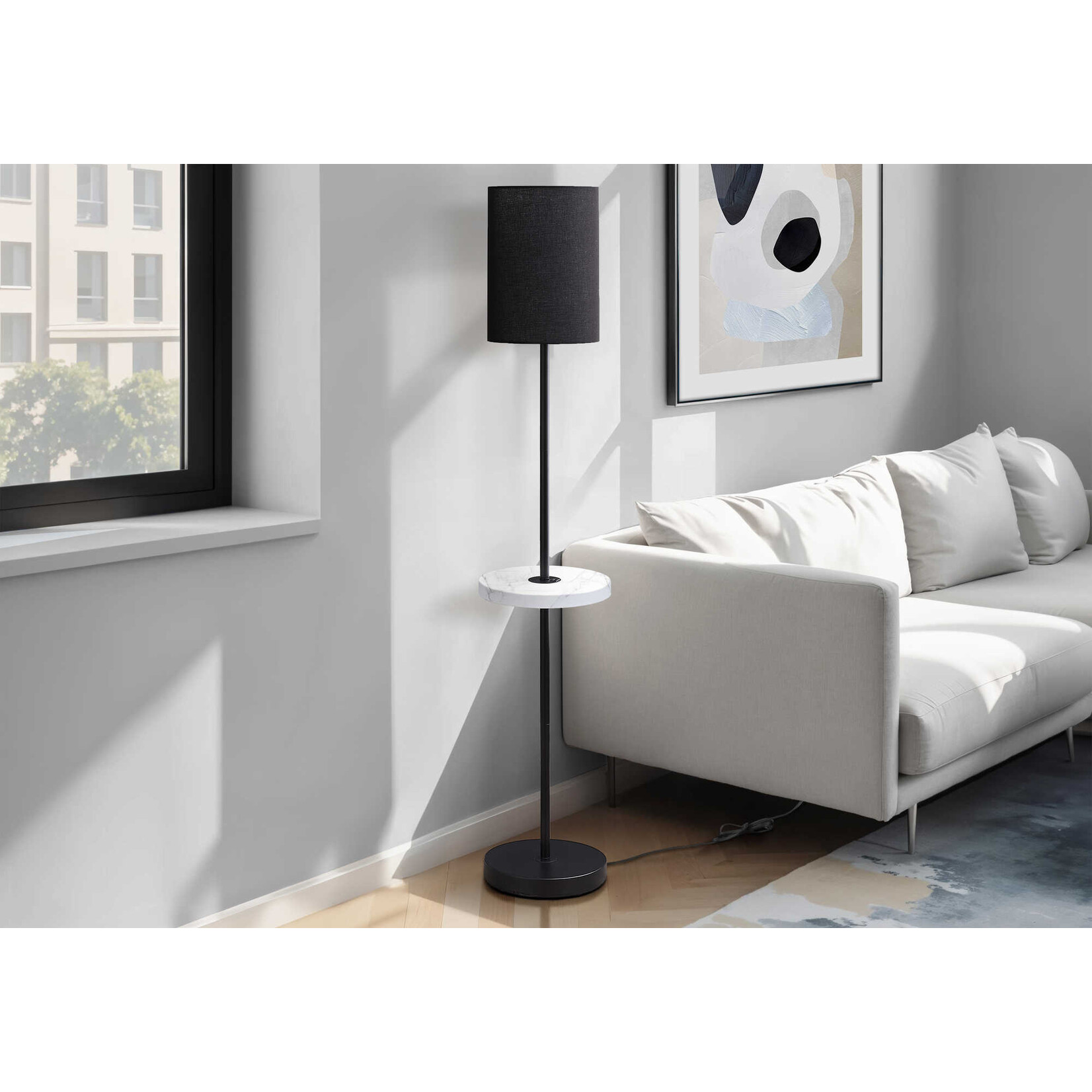 62in Floor Lamp with Shelf Table USB, Black