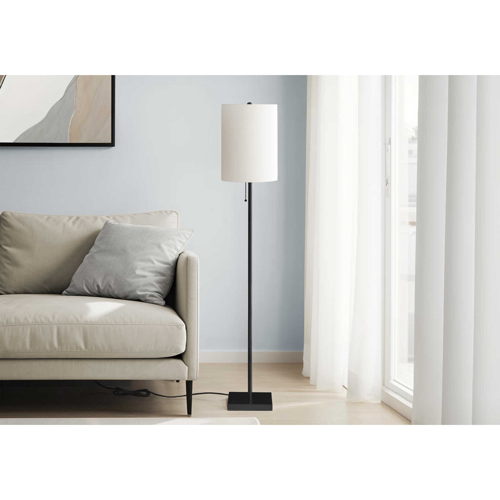 62po Lampe Sur Pied Metal Noir, Ivoire