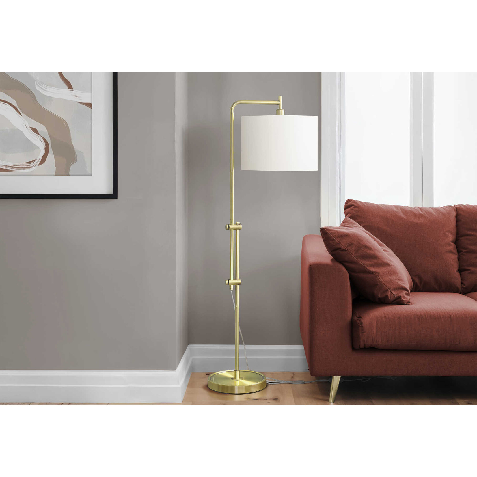 63po Lampe Sur Pied Metal Laiton, Ivoire