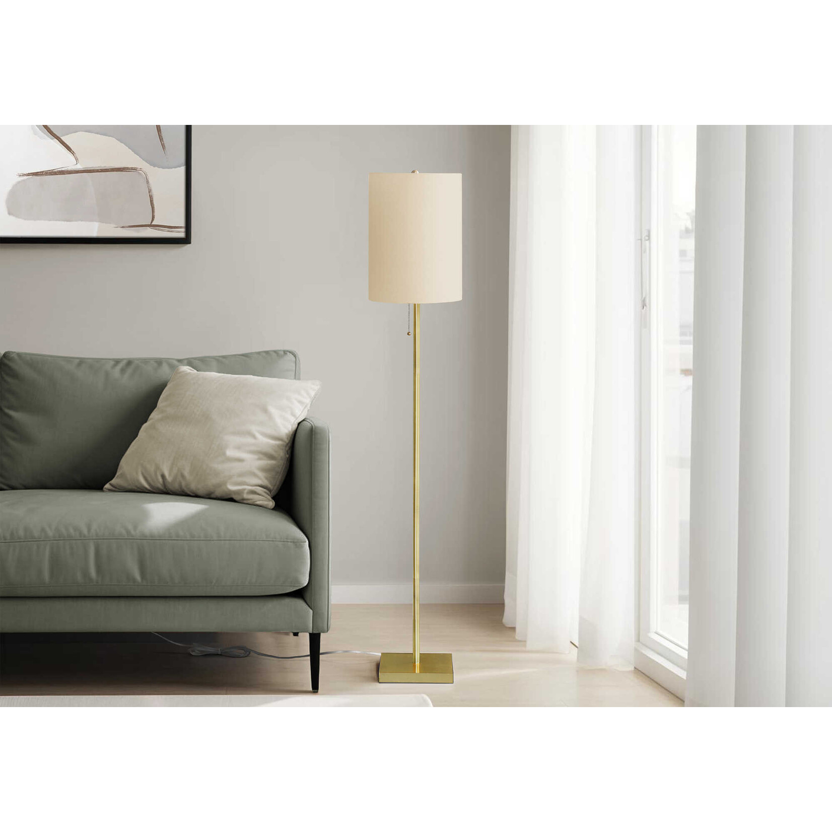 Copy of 62in Floor Lamp Black Metal, Ivory Shade