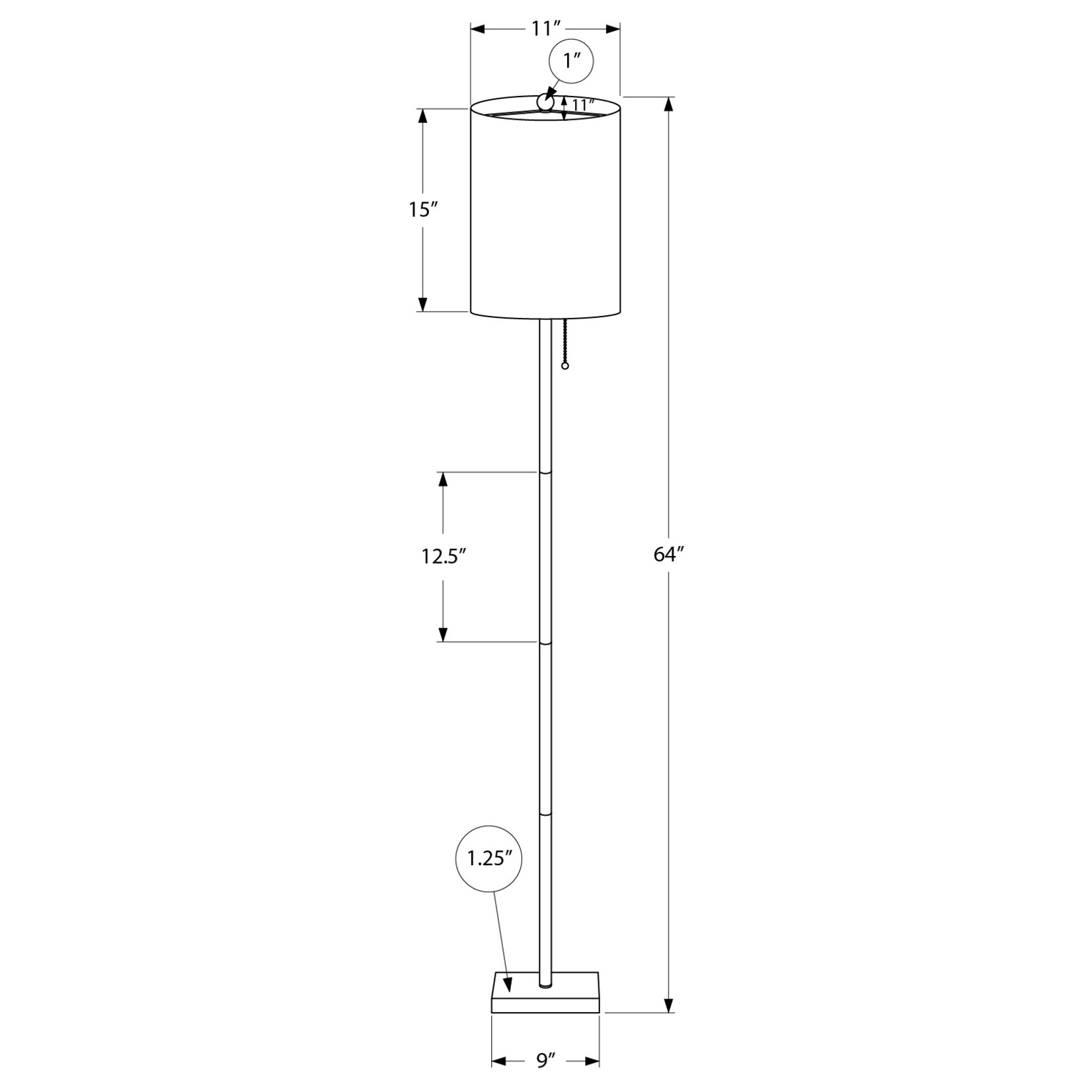 Copy of 62in Floor Lamp Black Metal, Ivory Shade