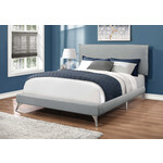 Queen Bed Grey Linen Frame with Chrome Legs