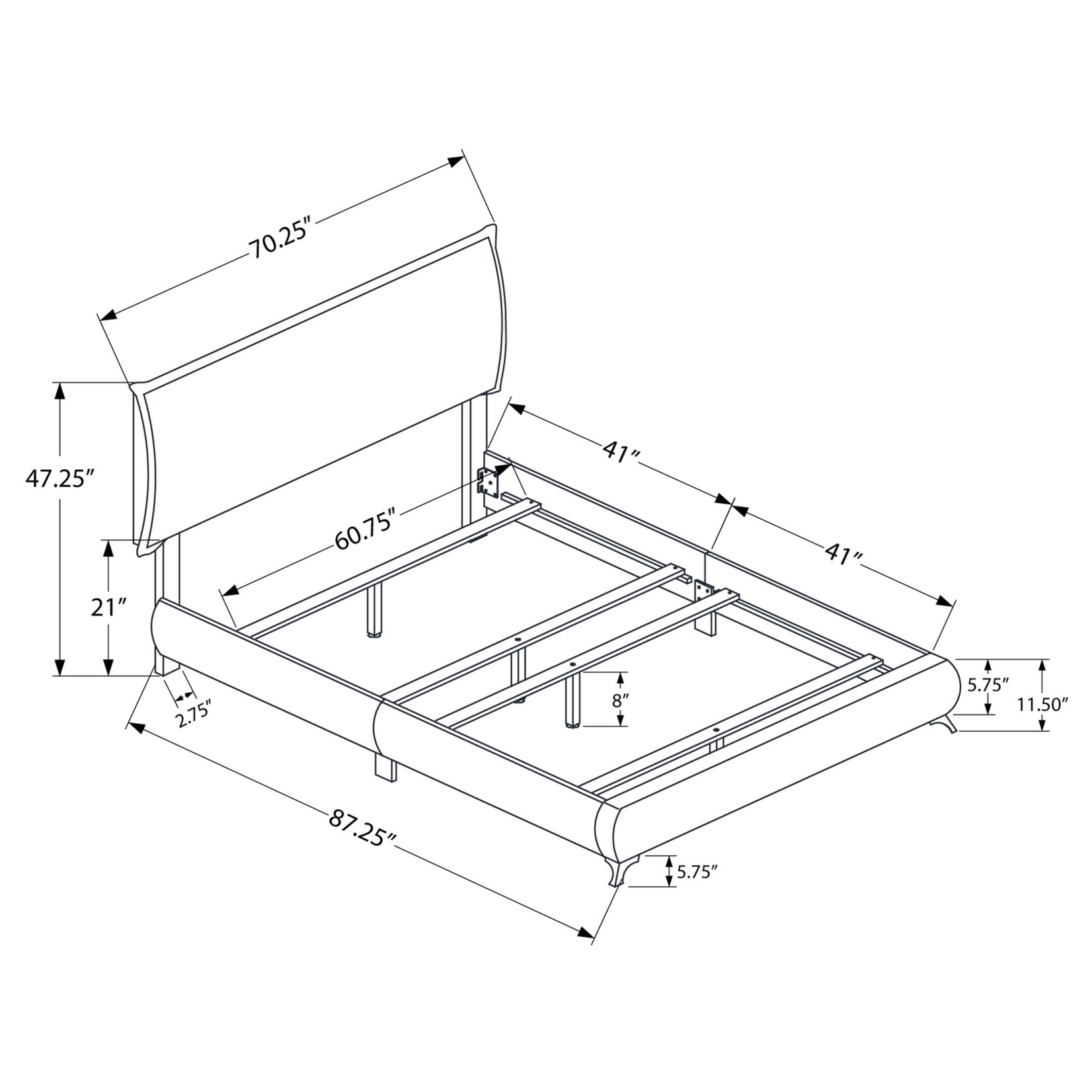 Queen Bed Grey Linen Frame with Chrome Legs