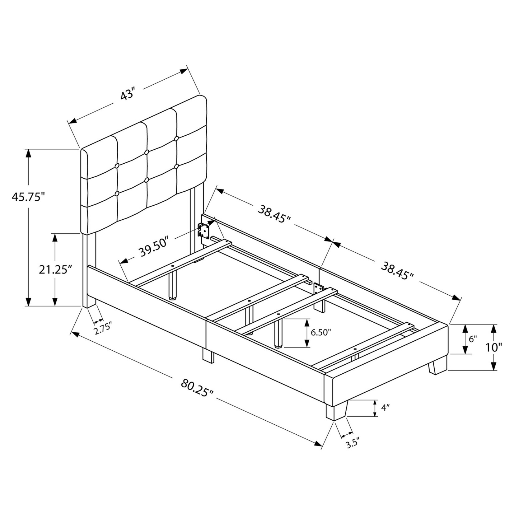 Twin Grey Linen Bed Frame