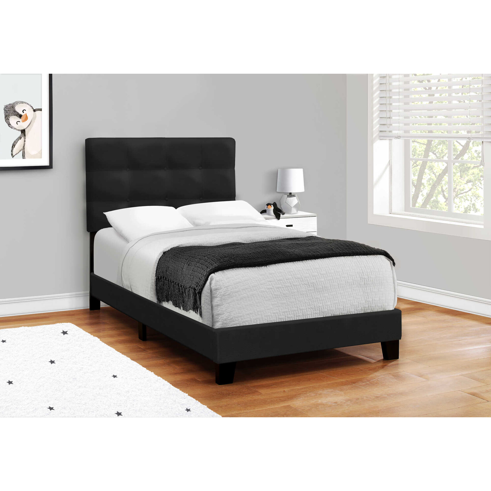 Black Velvet Upholstered Bed Frame, Twin