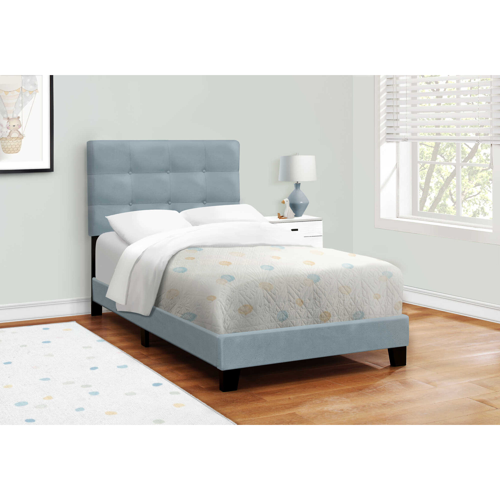 Blue Velvet Upholstered Bed Frame, Twin