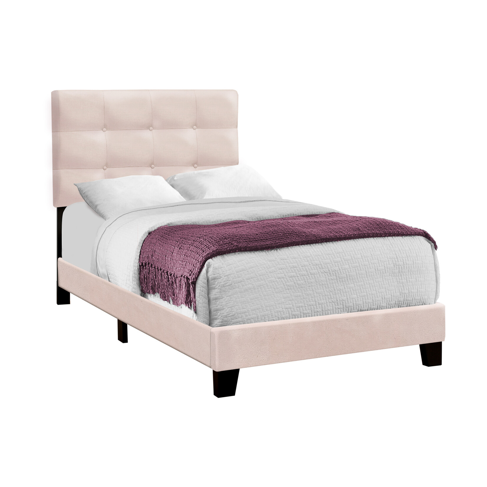 Pink Velvet Upholstered Bed Frame, Twin
