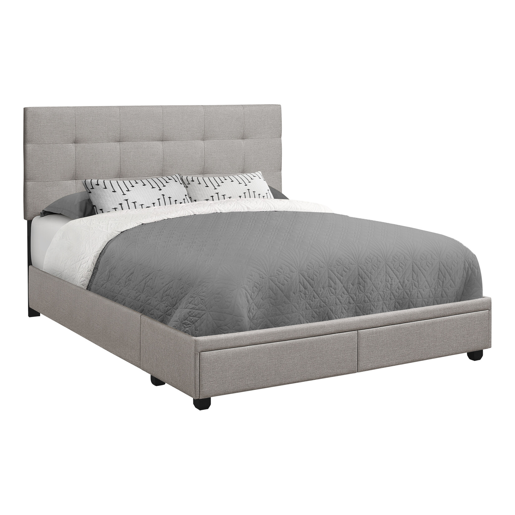 QUEEN GREY LINEN BED FRAME WITH 2 STRORAGE DRAWERS