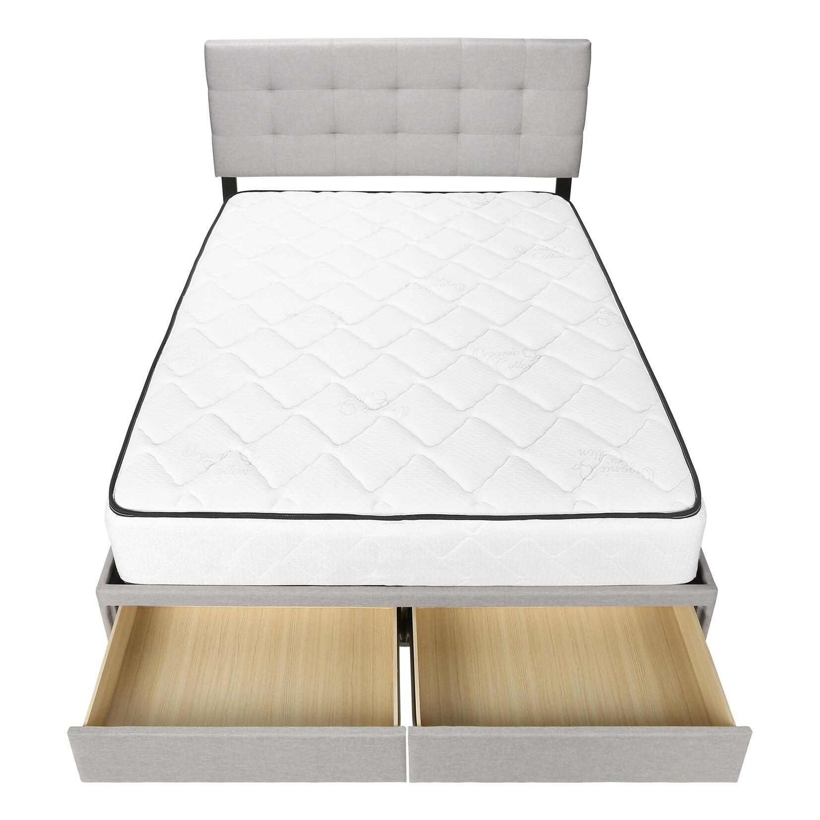 QUEEN GREY LINEN BED FRAME WITH 2 STRORAGE DRAWERS