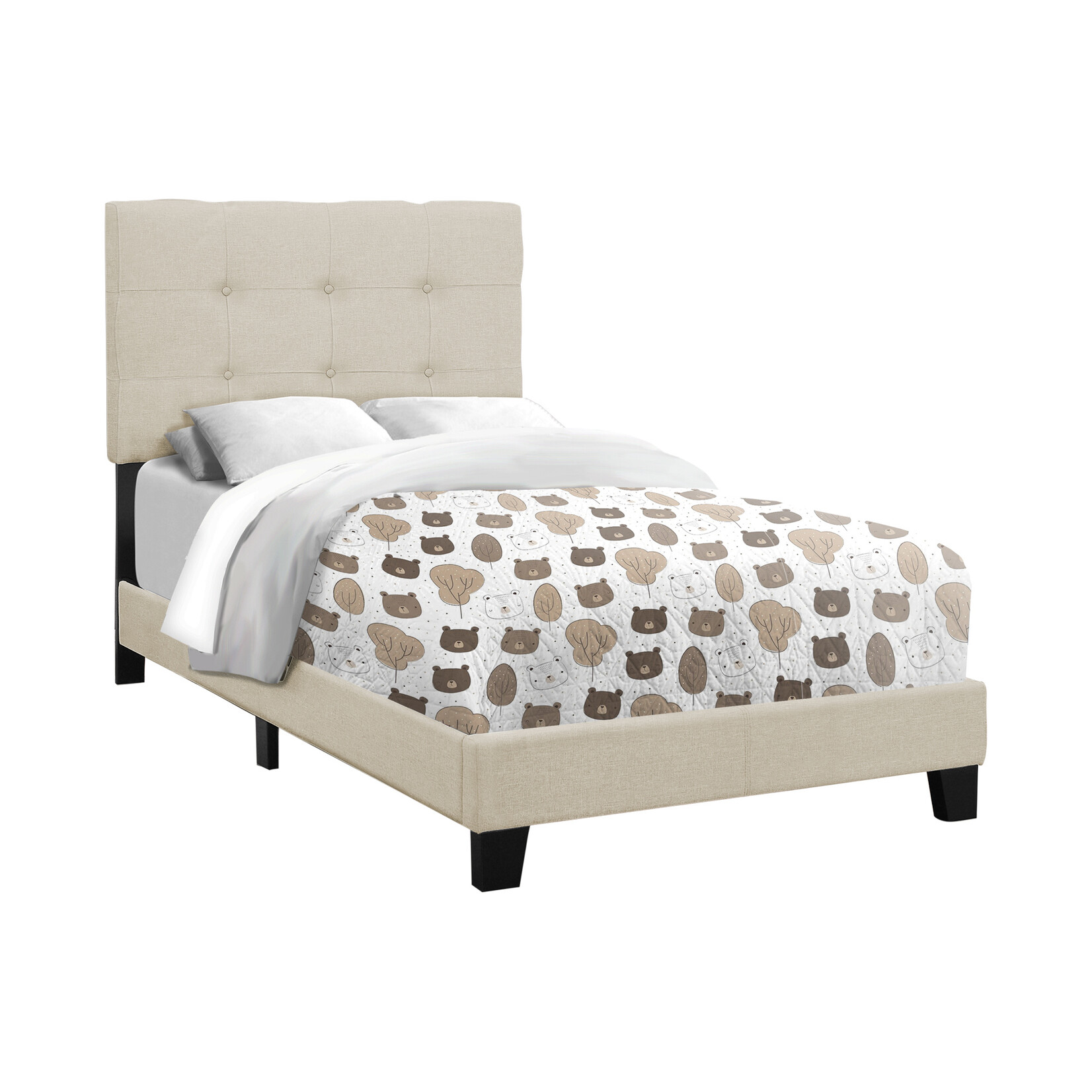 Beige Linen Upholstered Bed Frame, Twin