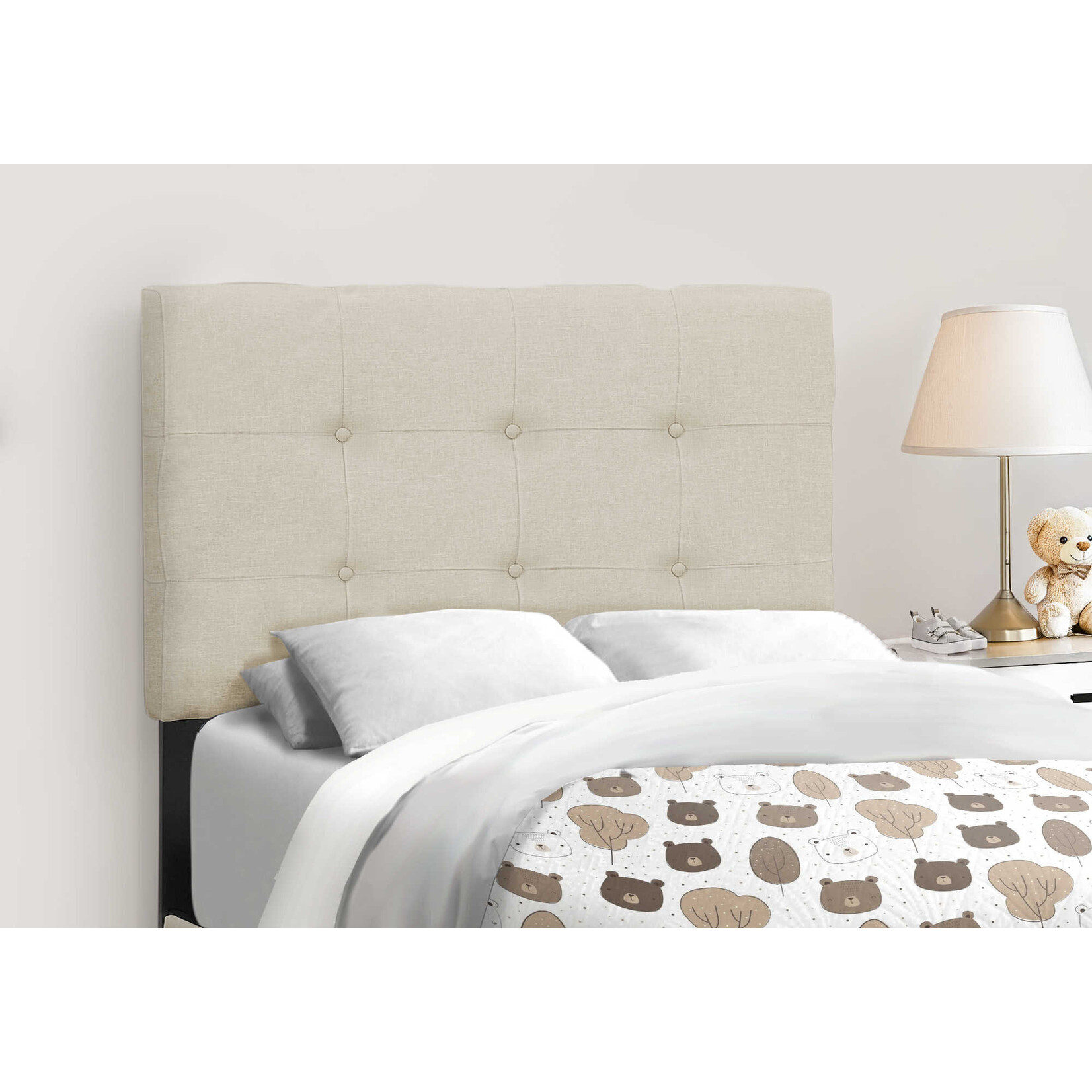 Beige Linen Upholstered Bed Frame, Twin