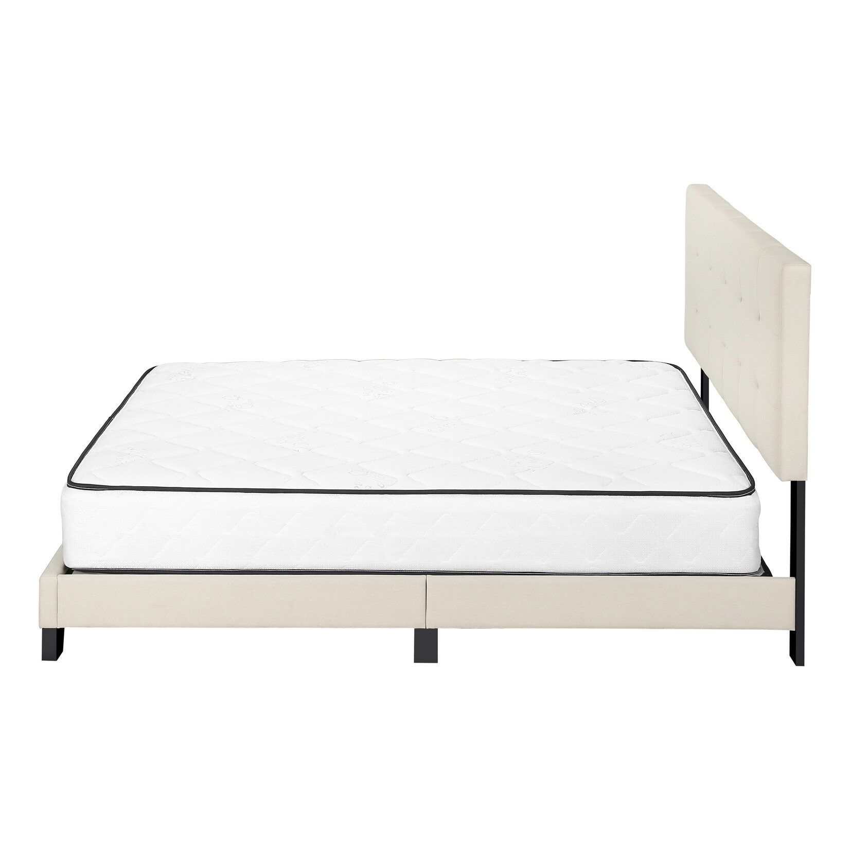 Cadre de lit en Lin Rembourré, Beige, Grand