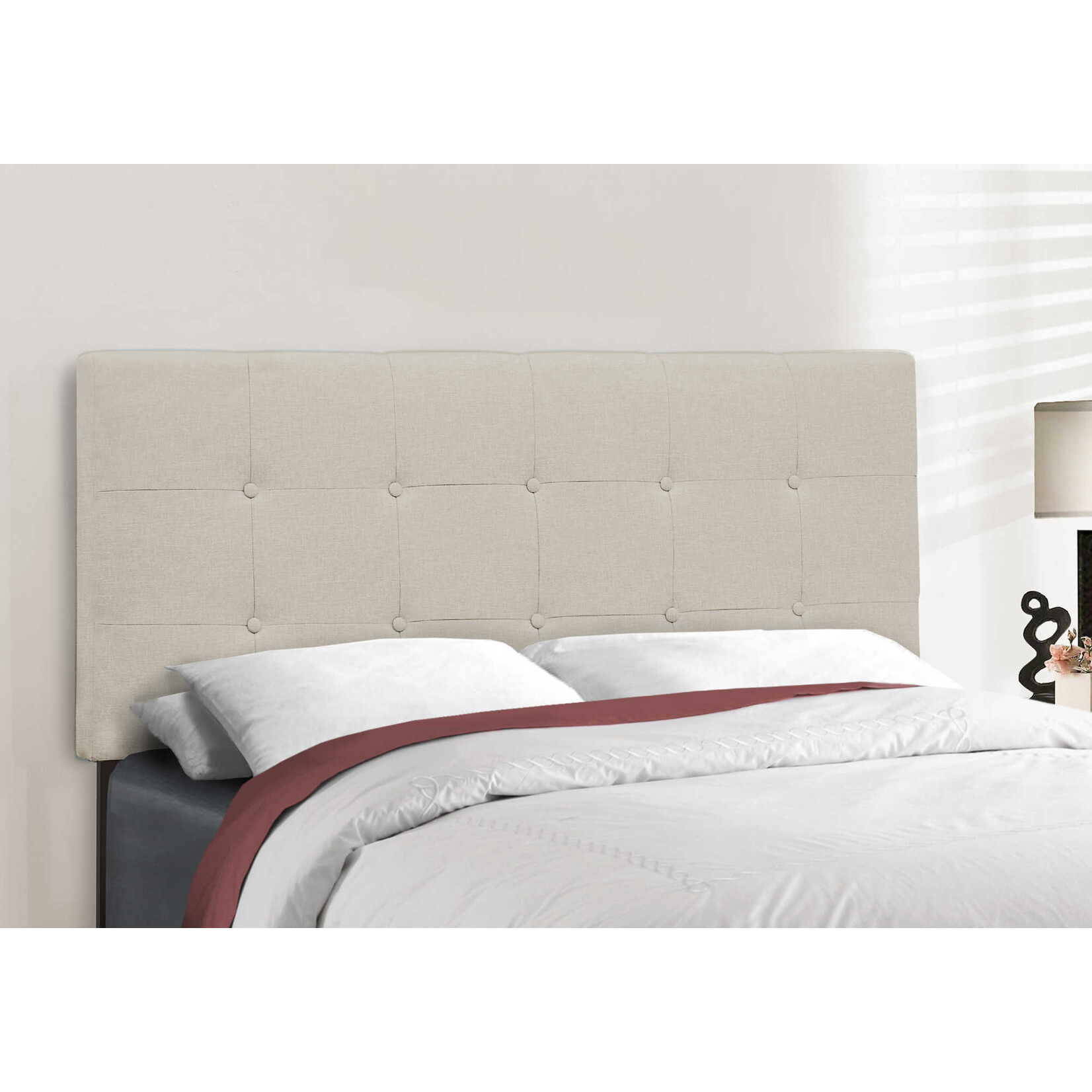 Cadre de lit en Lin Rembourré, Beige, Double
