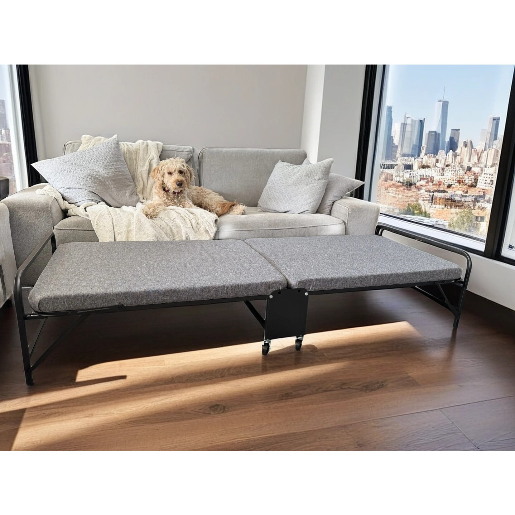 Folding Guest Bed, Rollaway, Grey