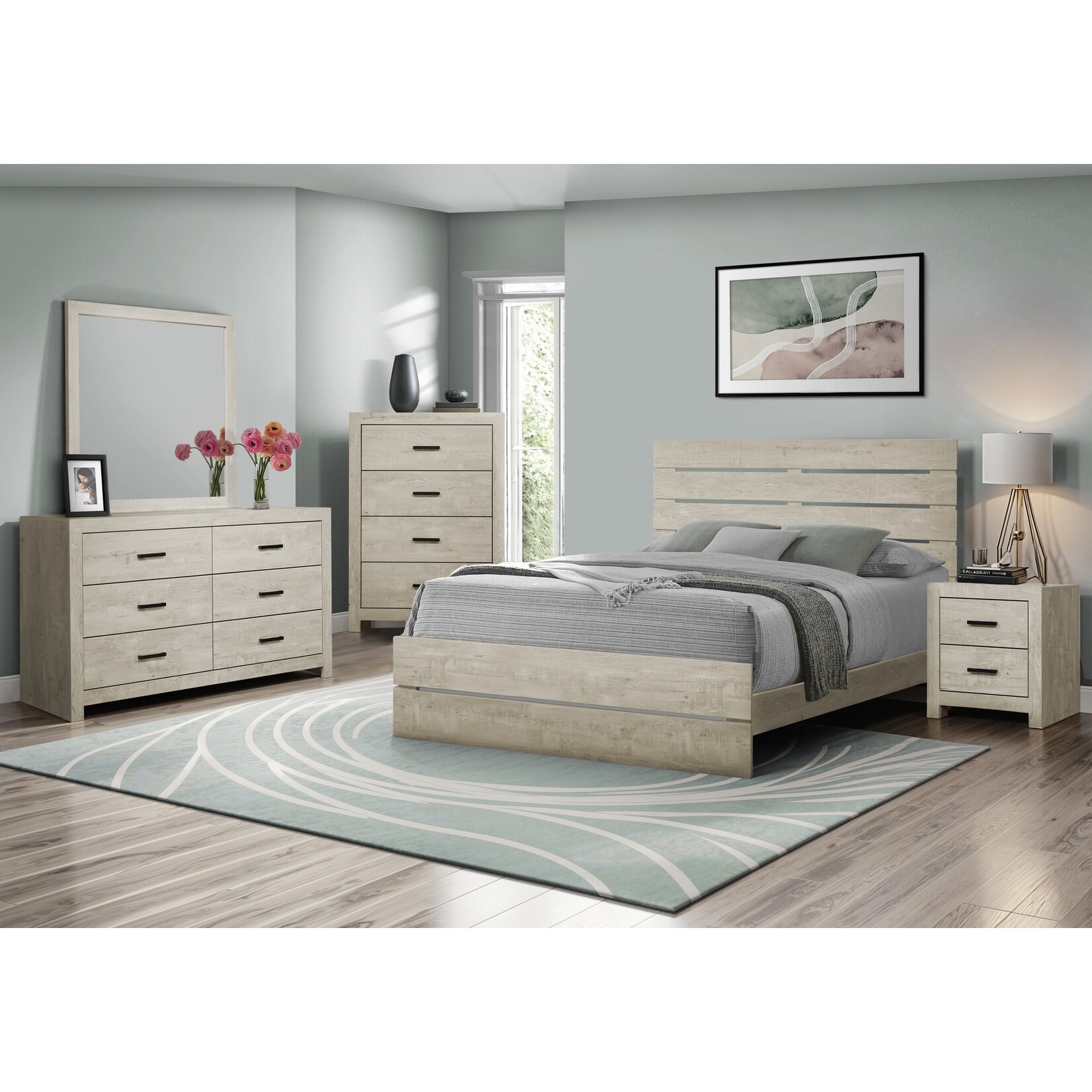 QUEEN SIZE BED - BLEACHED OAK FINISH
