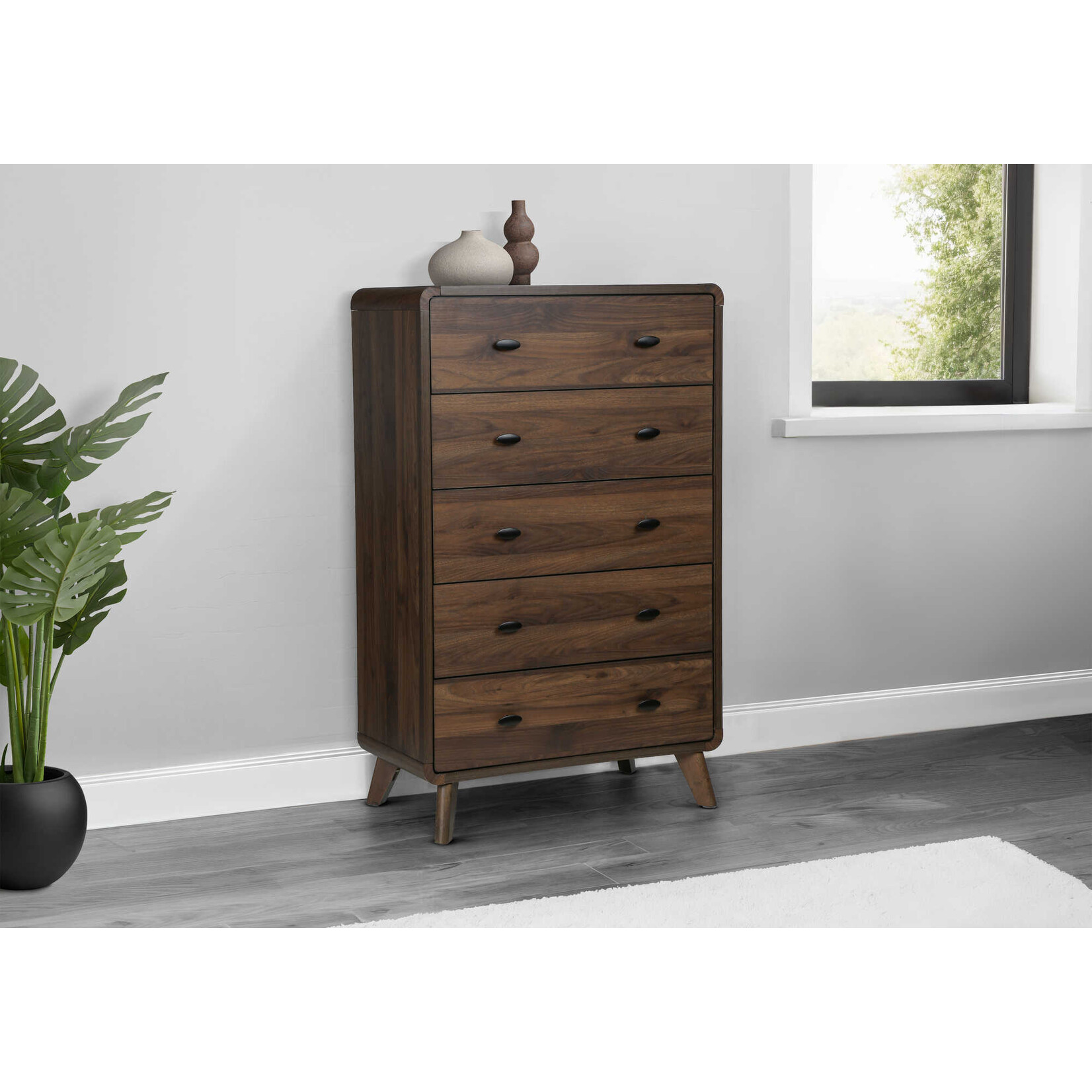 5 DRAWER CHEST - WALNUT FINISH
