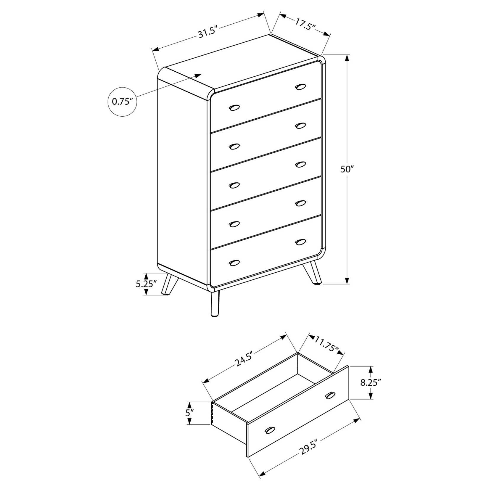 5 DRAWER CHEST - WALNUT FINISH