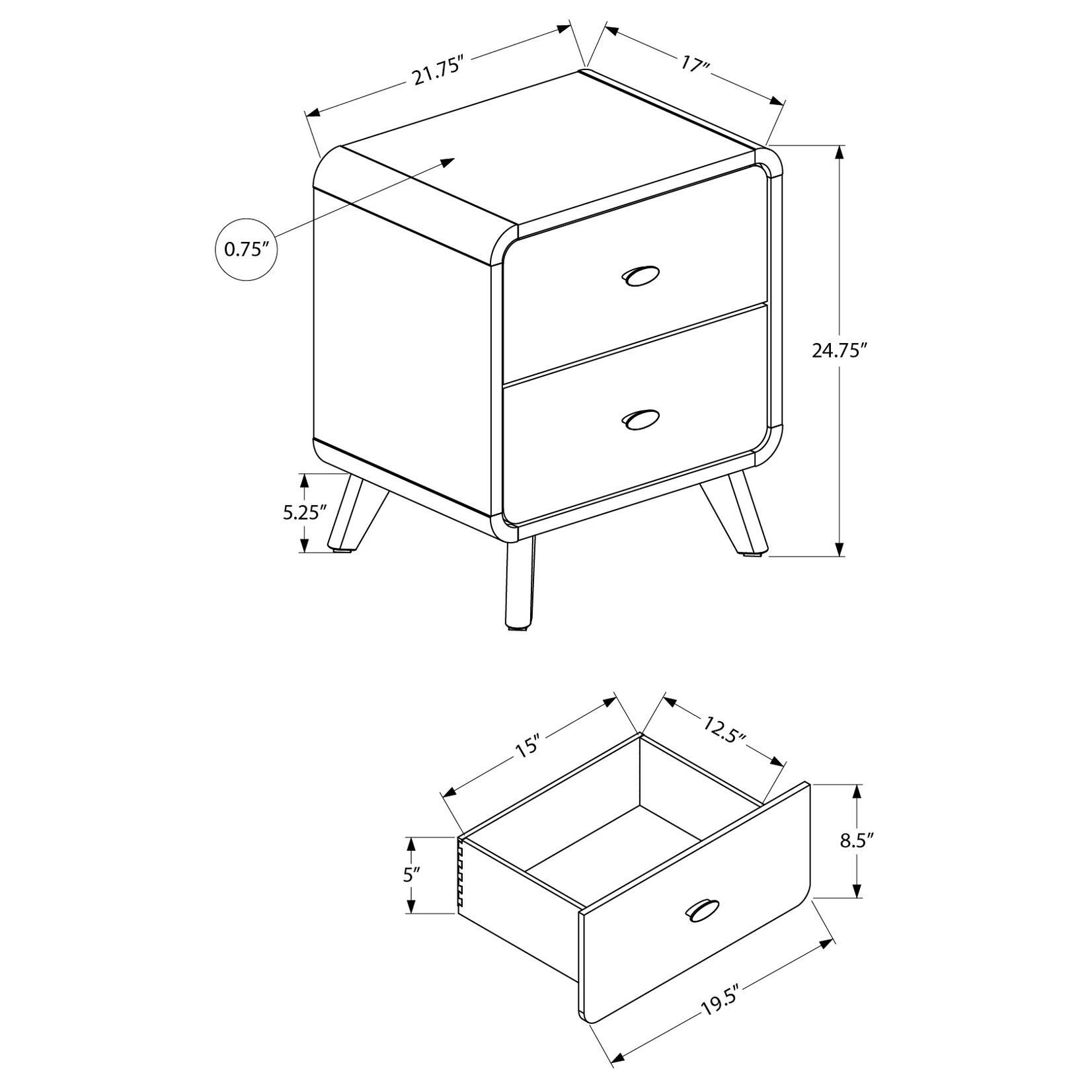 TABLE DE NUIT 2 TIROIRS / FINITION NOYER