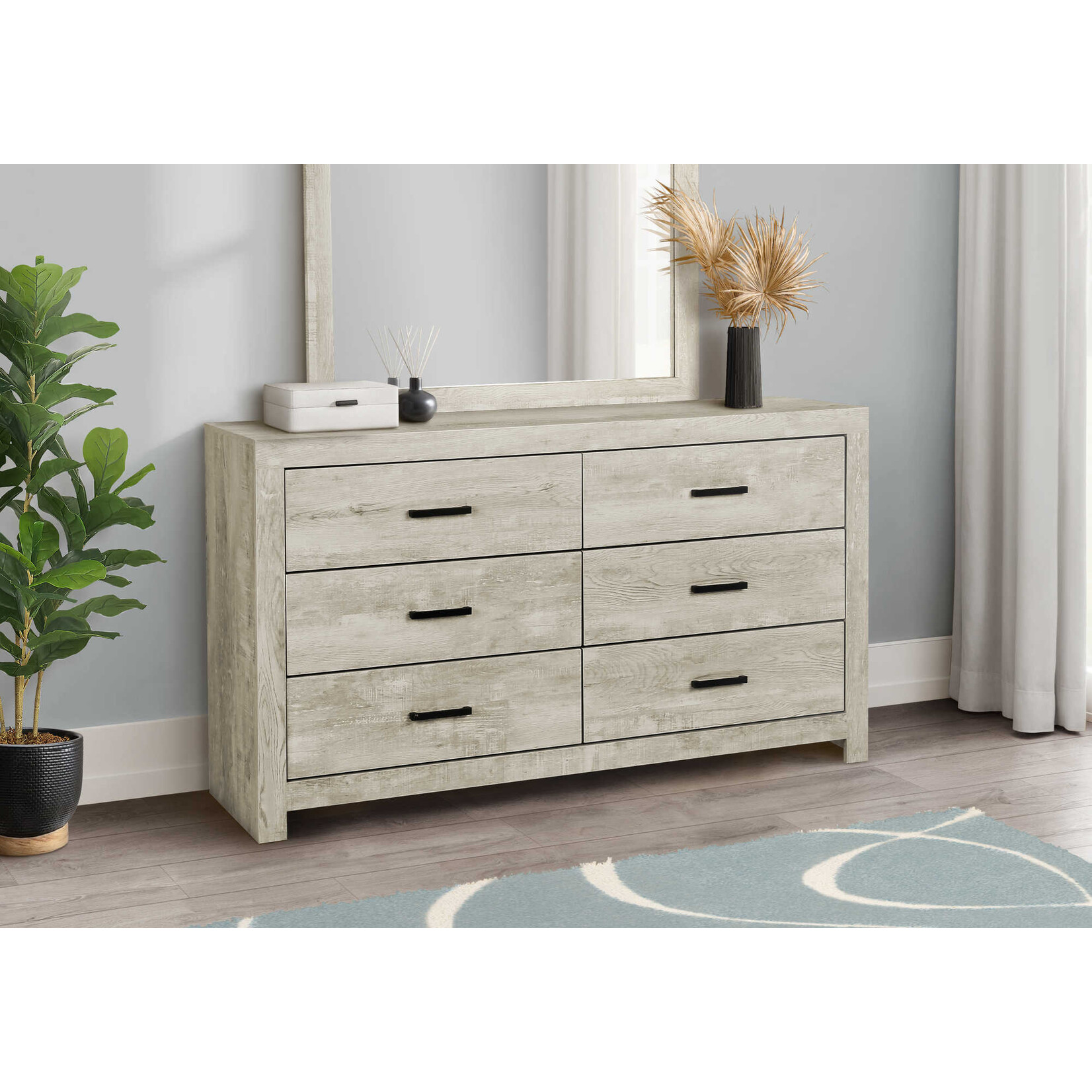 6 DRAWER DRESSER - BLEACHED OAK FINISH