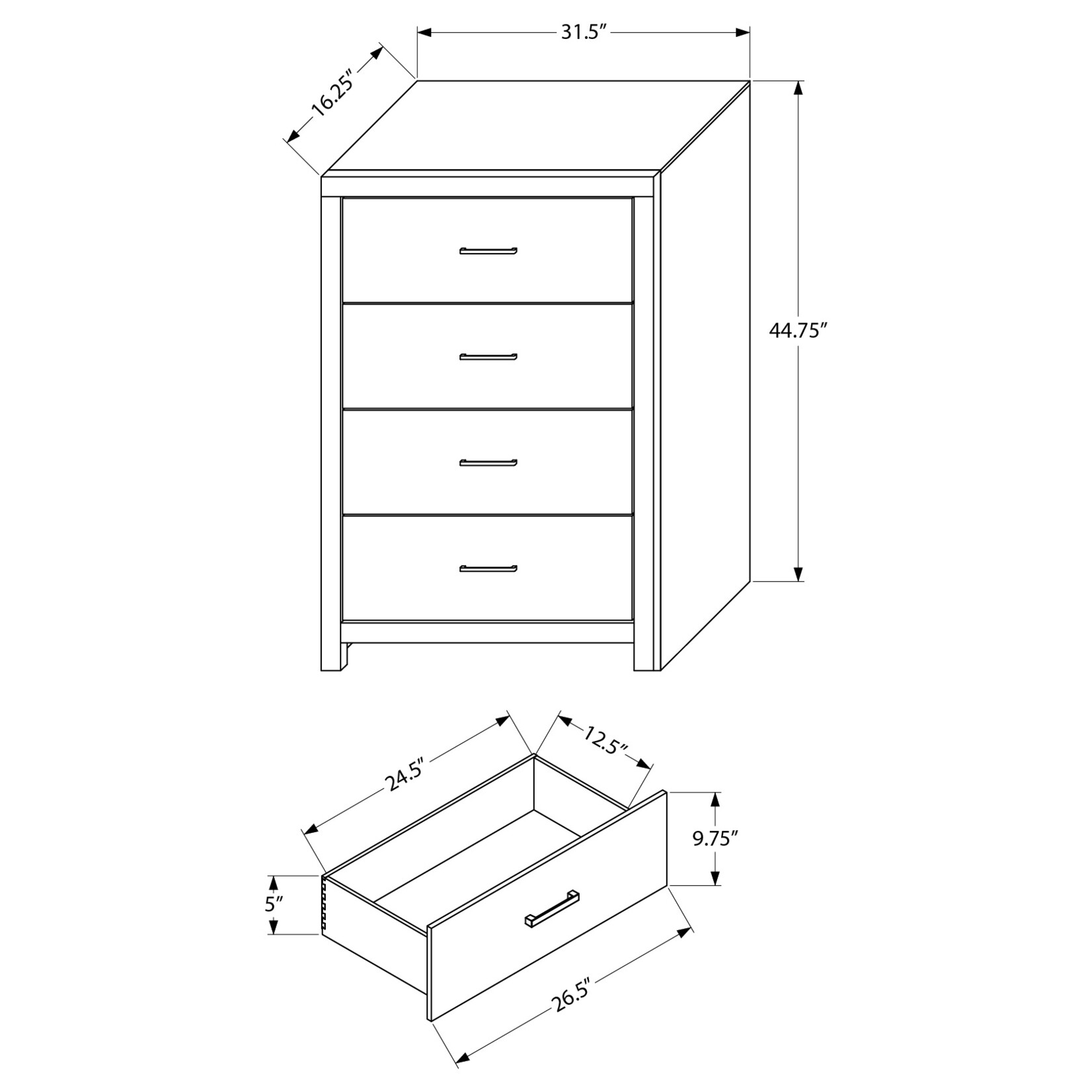 4 DRAWER CHEST - BLEACHED OAK FINISH