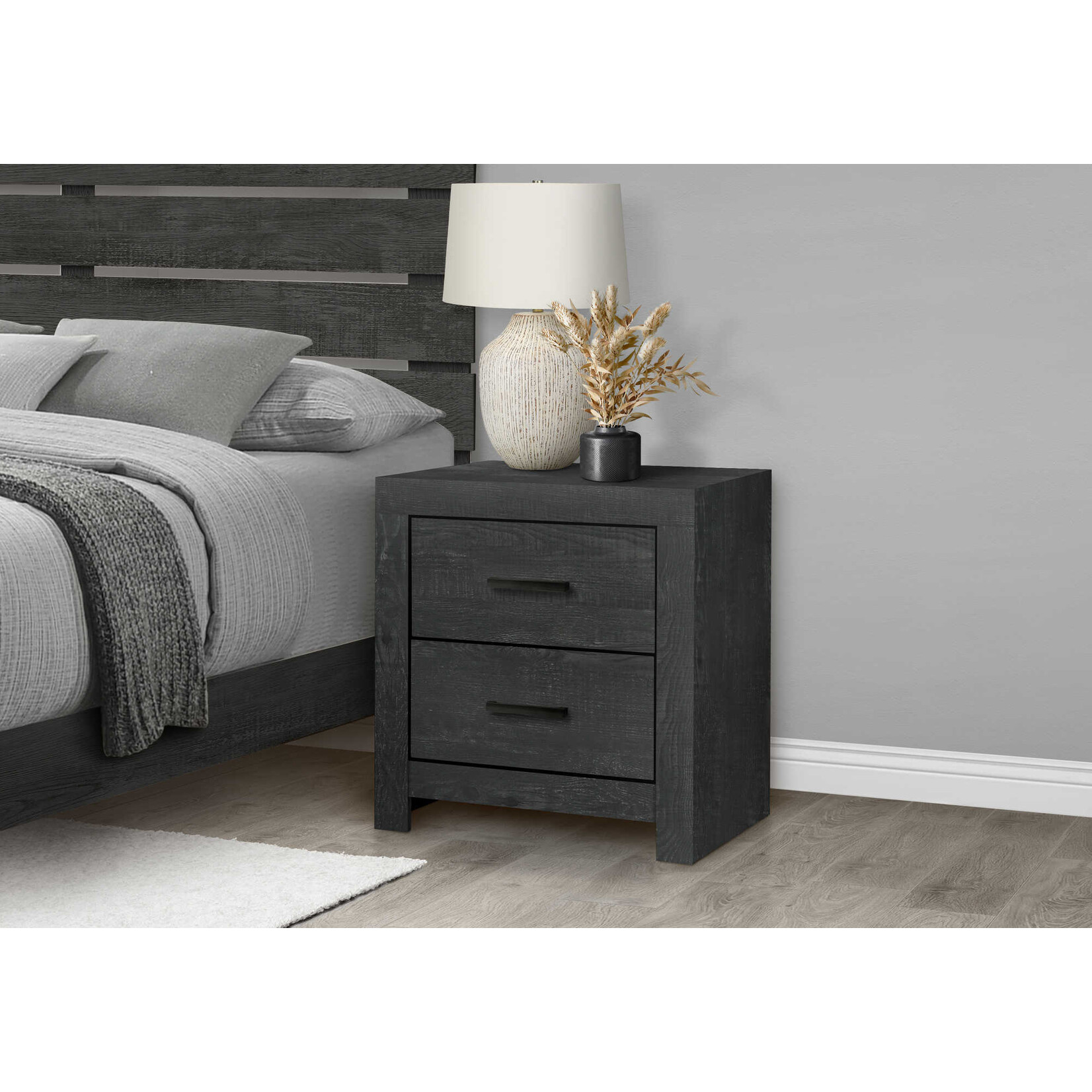 TABLE DE CHEVET 2 TIROIRS / FINITION GRIS GRAPHITE