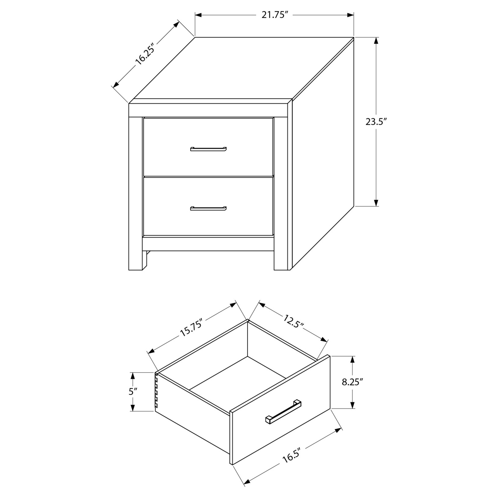 2 DRAWER NIGHTSTAND - GRAPHITE GREY WOOD FINISH