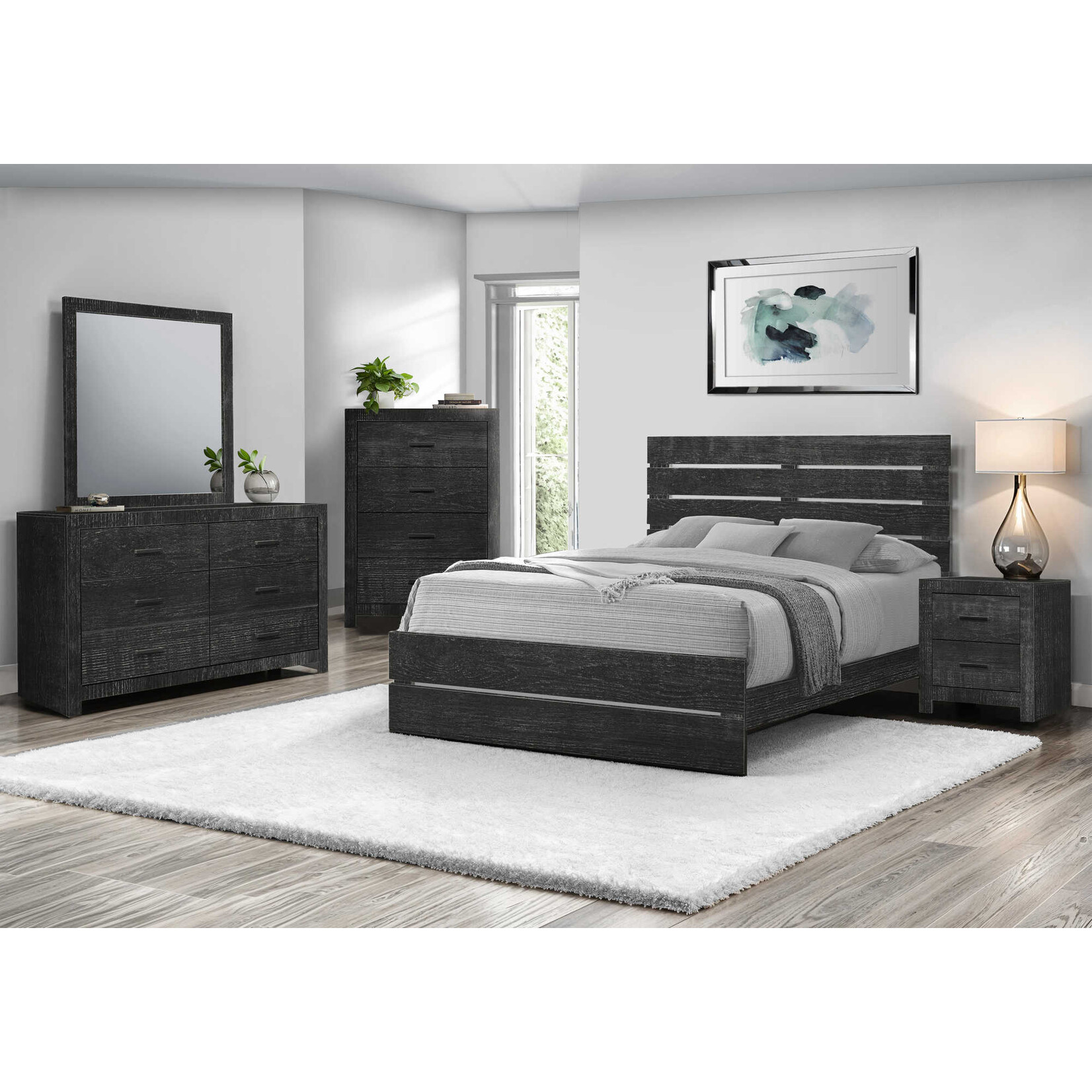 QUEEN SIZE BED - GRAPHITE GREY WOOD FINISH