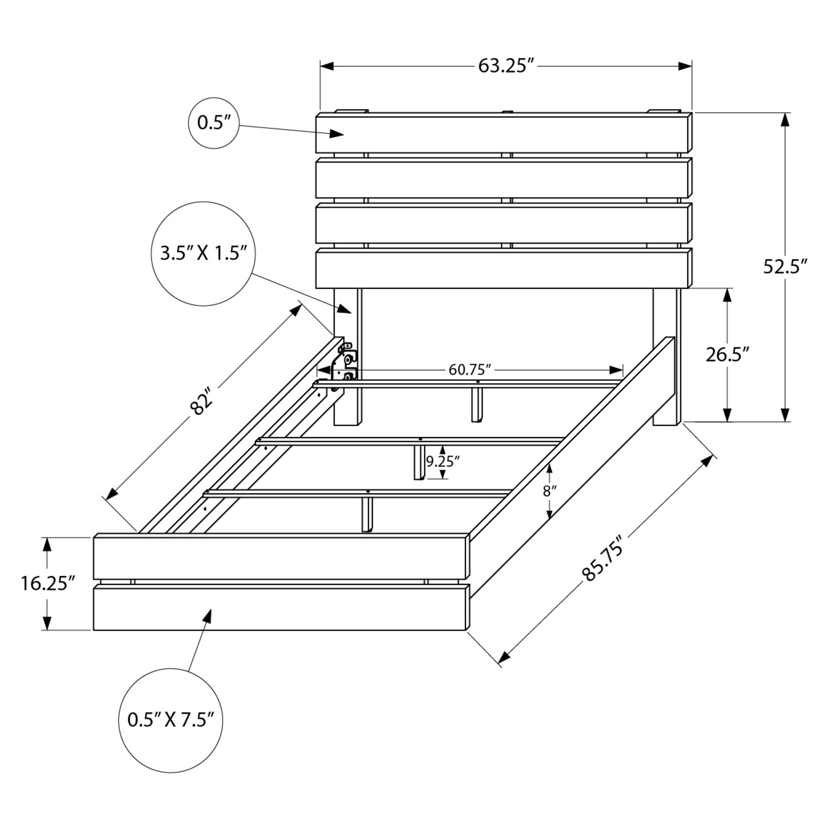 QUEEN SIZE BED - GRAPHITE GREY WOOD FINISH