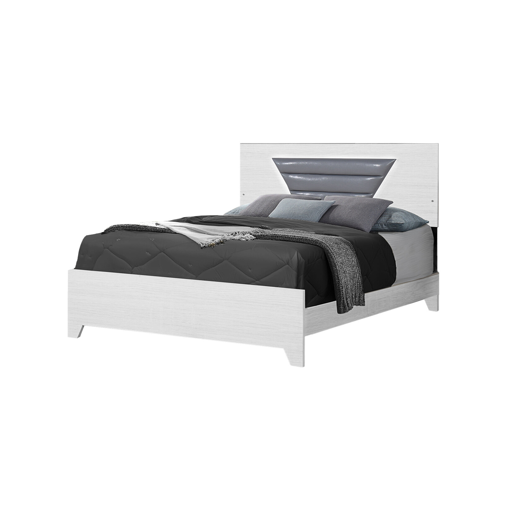 QUEEN SIZE BED WITH LED LIGHT GREY PU - WHITE FINISH