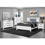 QUEEN SIZE BED WITH LED LIGHT GREY PU - WHITE FINISH