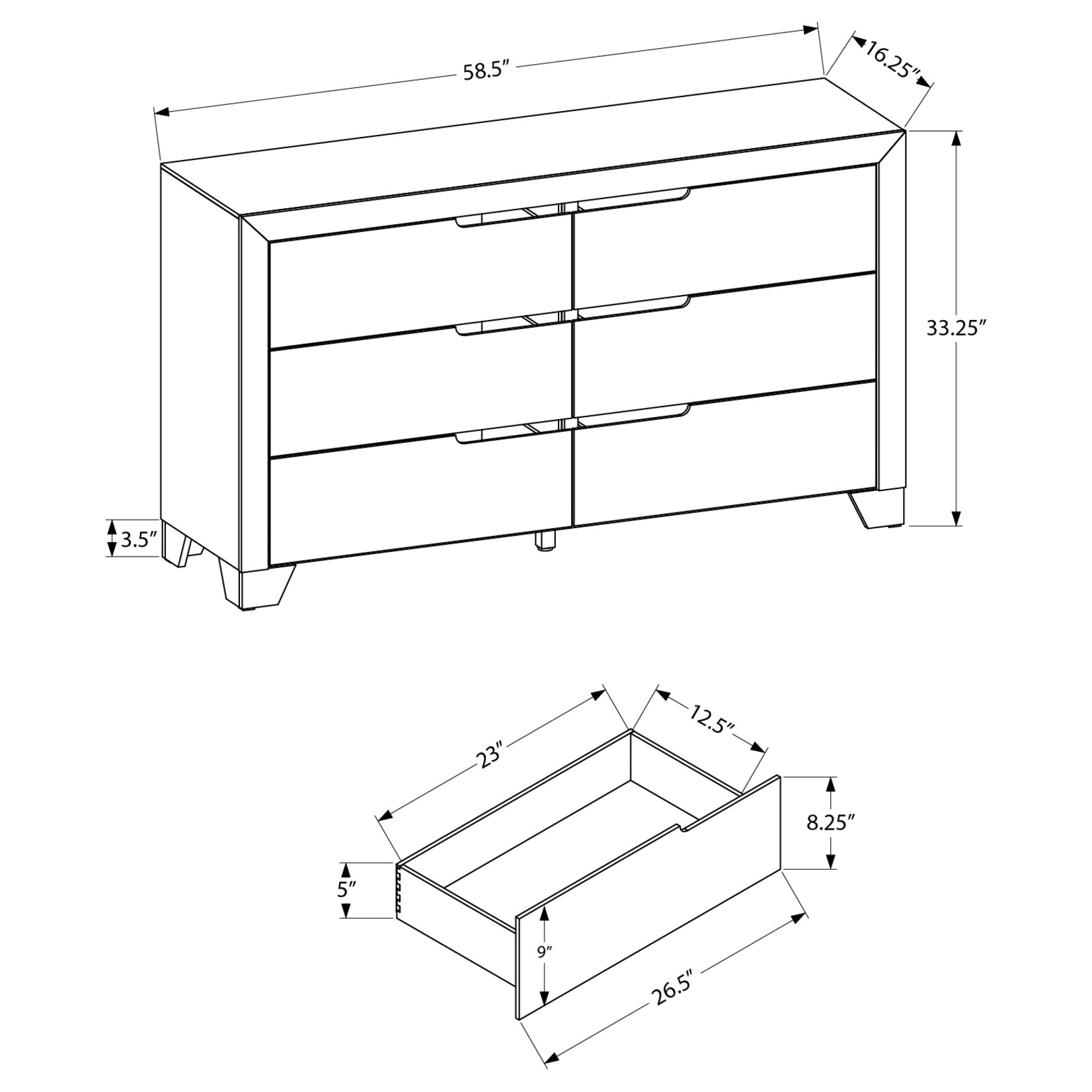6 DRAWER DRESSER - WHITE FINISH