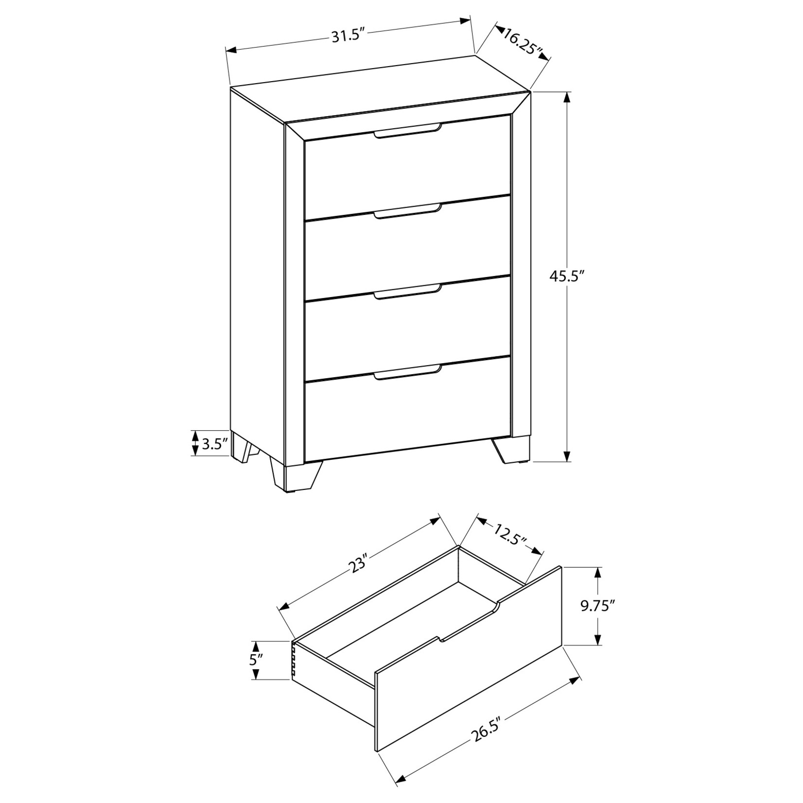 4 DRAWER CHEST COMMODE - WHITE FINISH