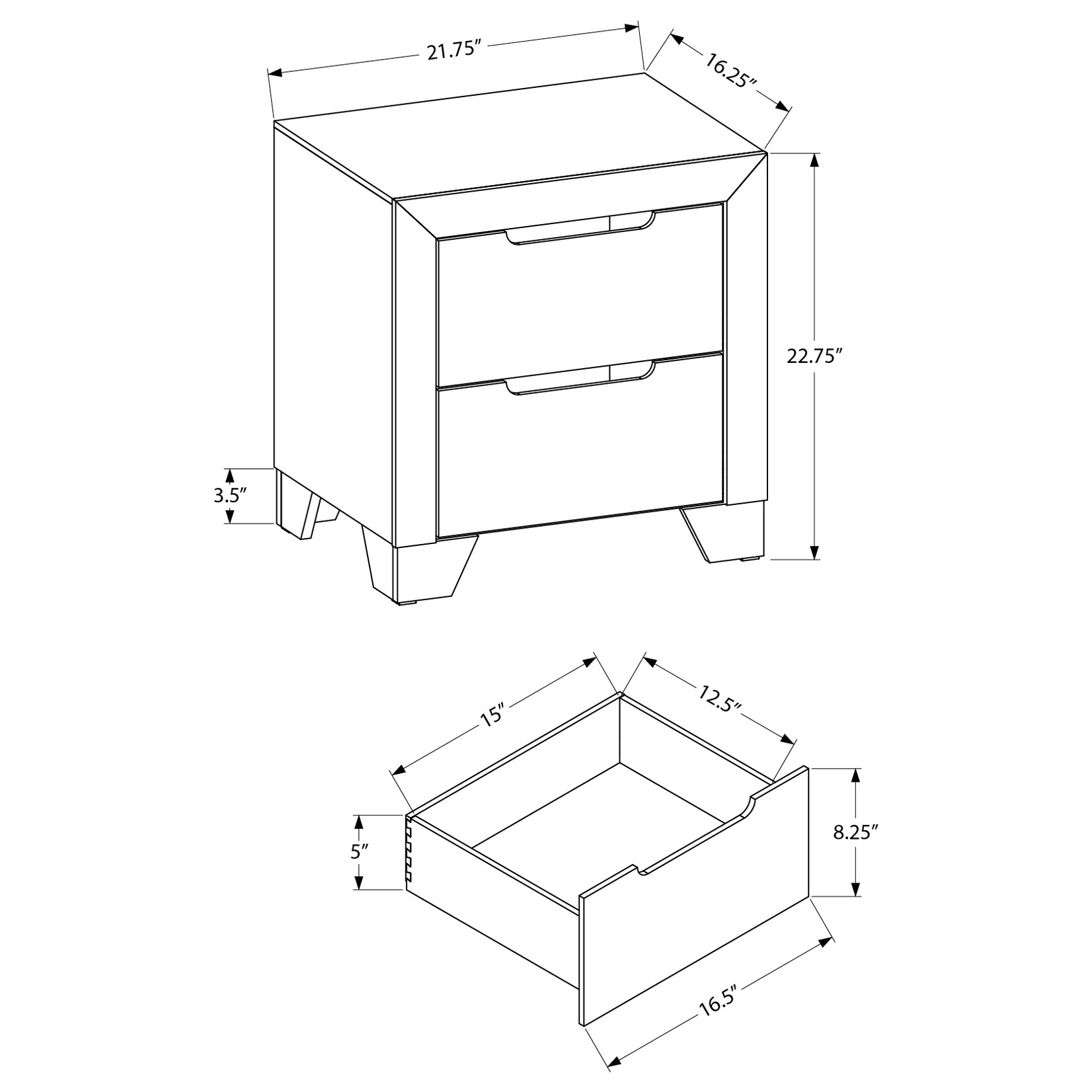 TABLE DE CHEVET 2 TIROIRS / FINITION BLANCHE