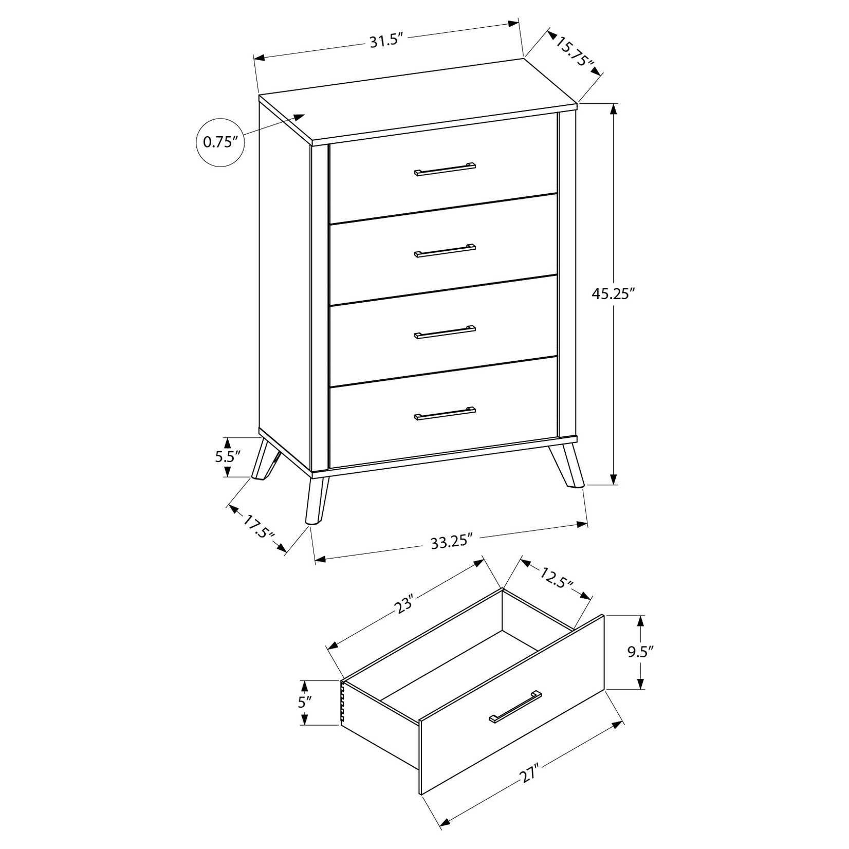 4 DRAWER CHEST - GREY RECLAIMED - GRAPHITE WOOD TOP