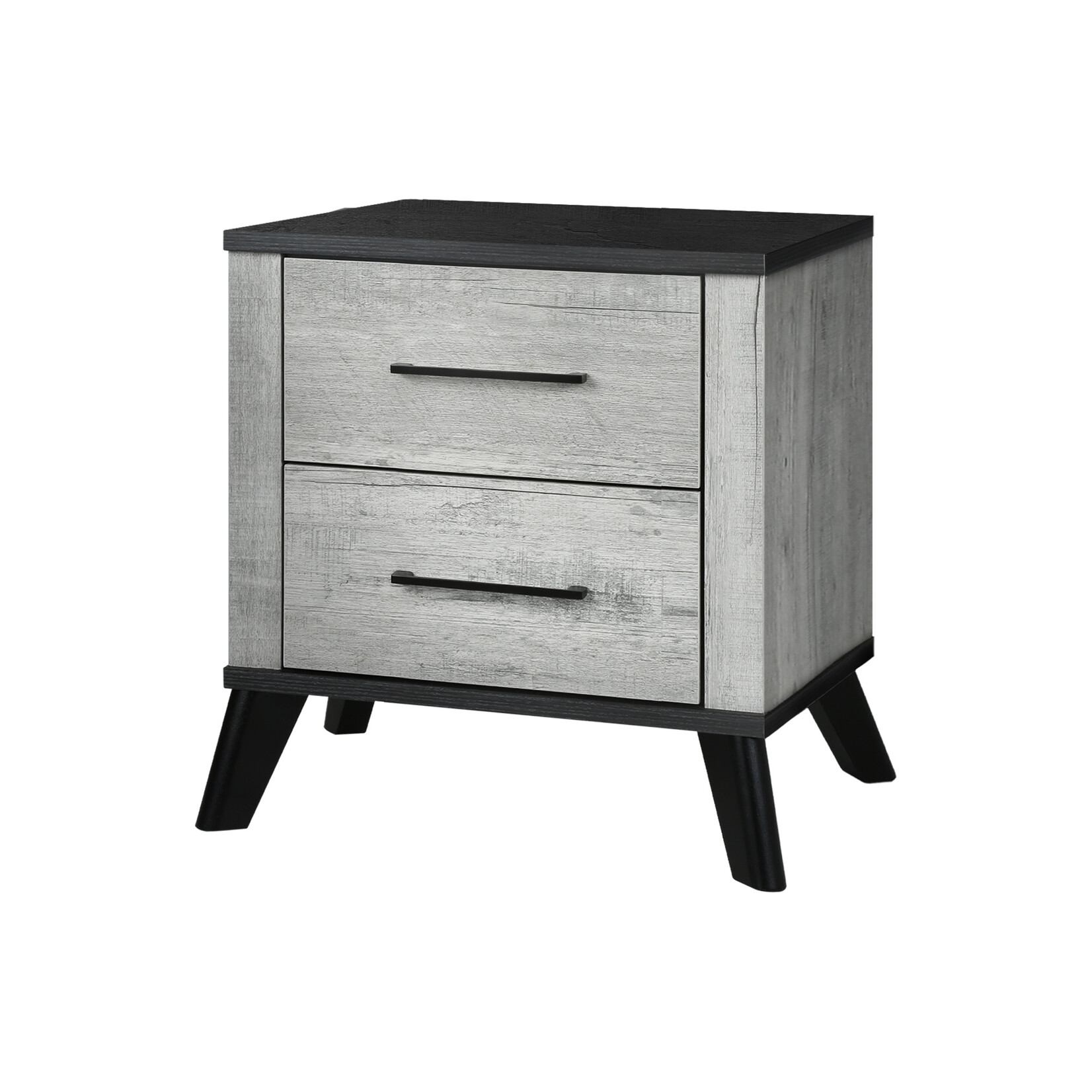 TABLE DE CHEVET 2 TIROIRS/FAUX BOIS GRIS/DESSUS EN BOIS GRAPHITE