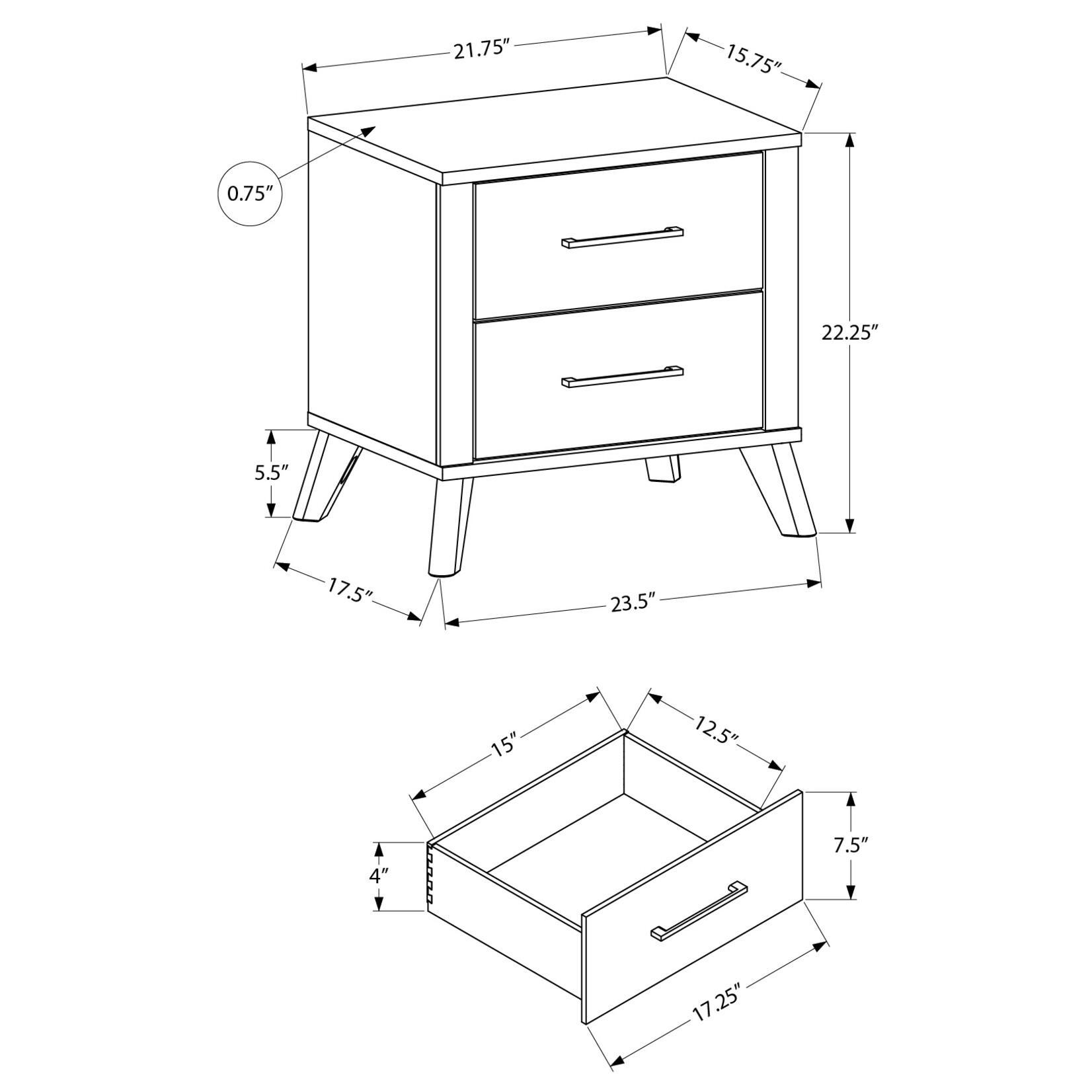2 DRAWER NIGHTSTAND- GREY RECLAIMED - GRAPHITE WOOD TOP
