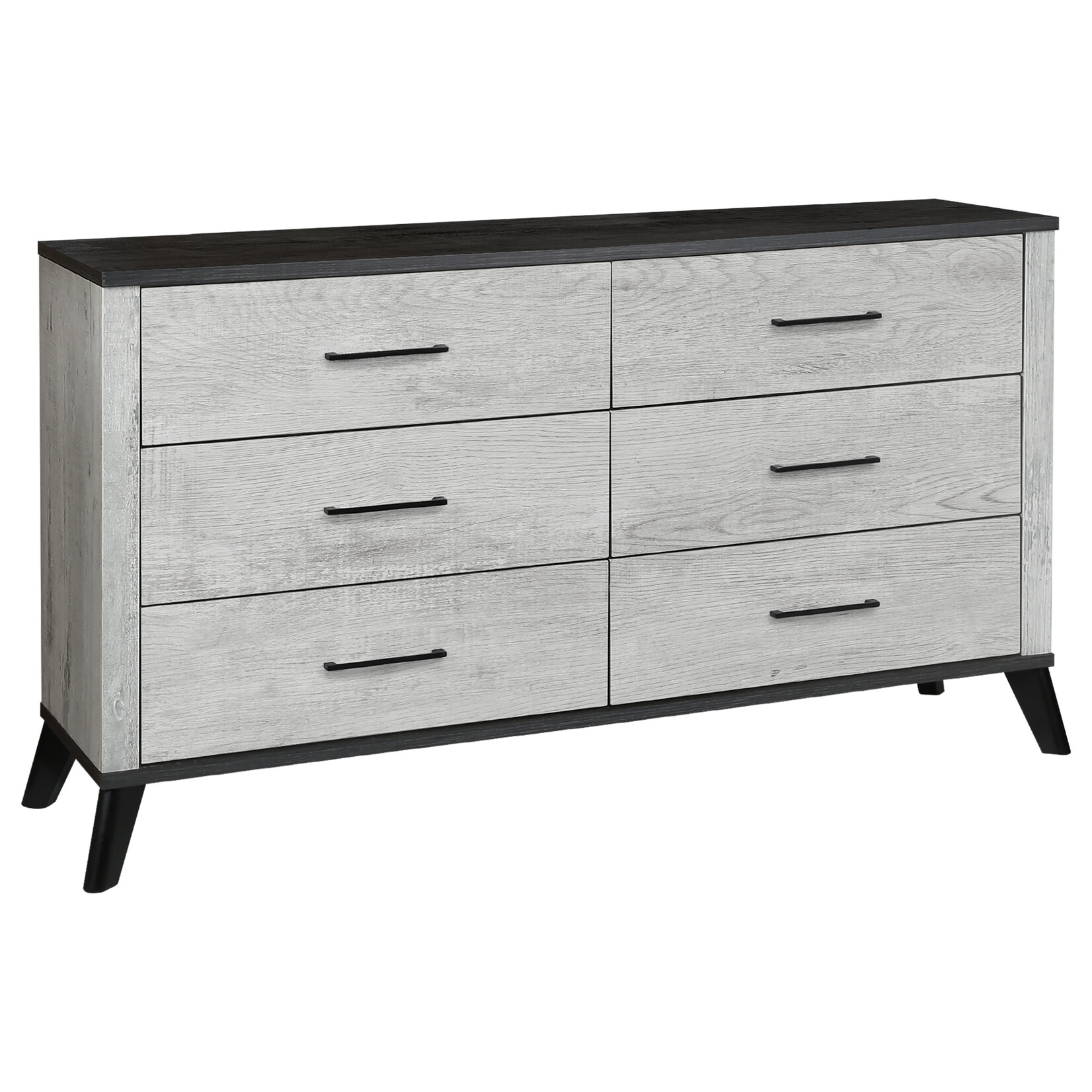 6 DRAWER DRESSER - GREY RECLAIMED - GRAPHITE WOOD TOP