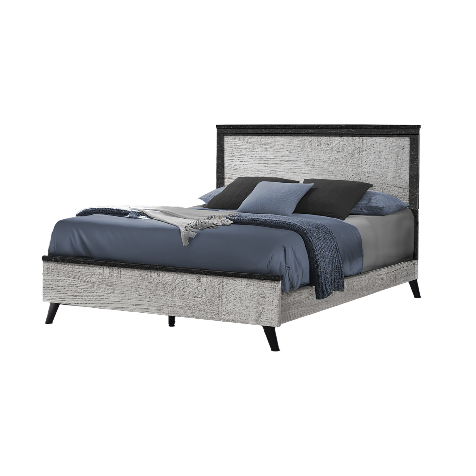QUEEN SIZE BED - GREY RECLAIMED WITH GRAPHITE WOOD TOP