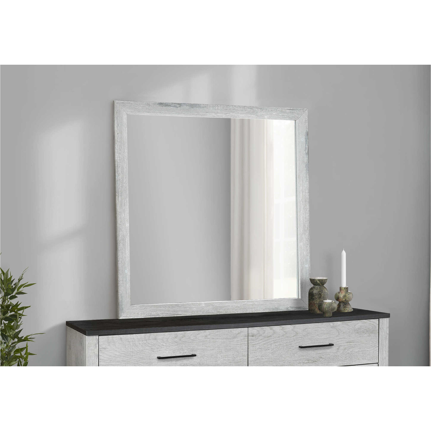 WALL MIRROR - GREY RECLAIMED - GRAPHITE WOOD TOP