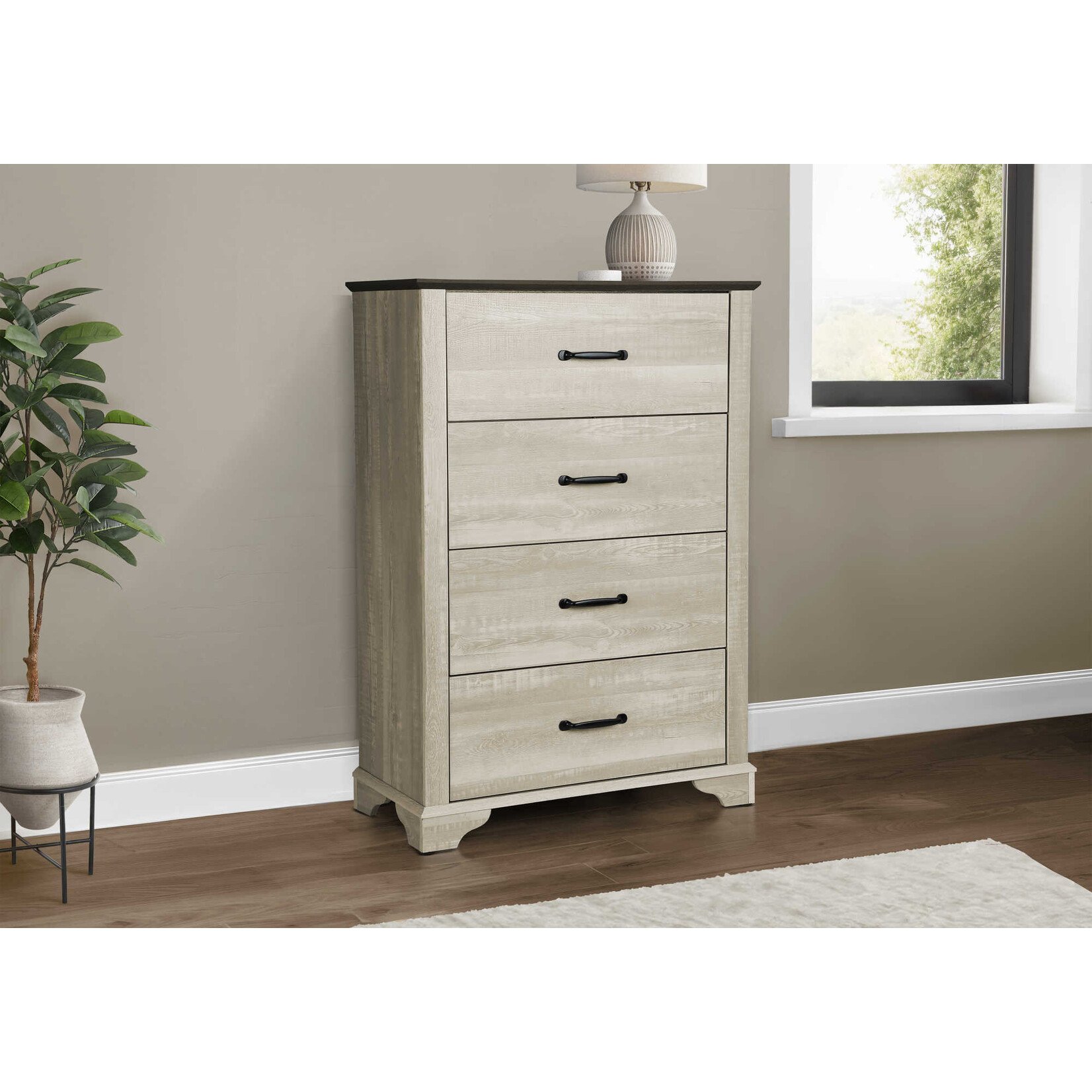 4 DRAWER CHEST - BLEACHED OAK FINISH - RUSTIC OAK TOP