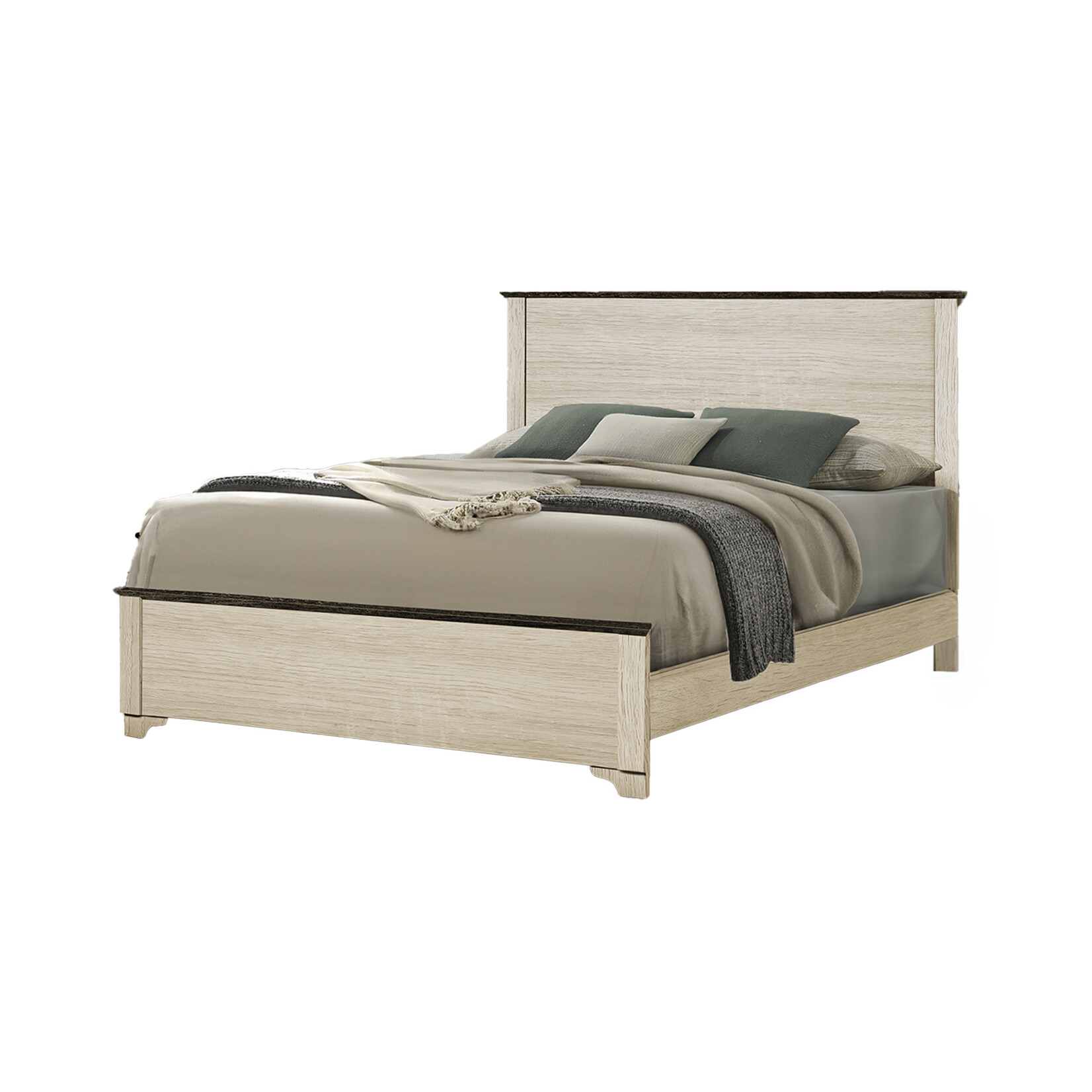 QUEEN SIZE BED - BLEACHED OAK FINISH - RUSTIC OAK TOP